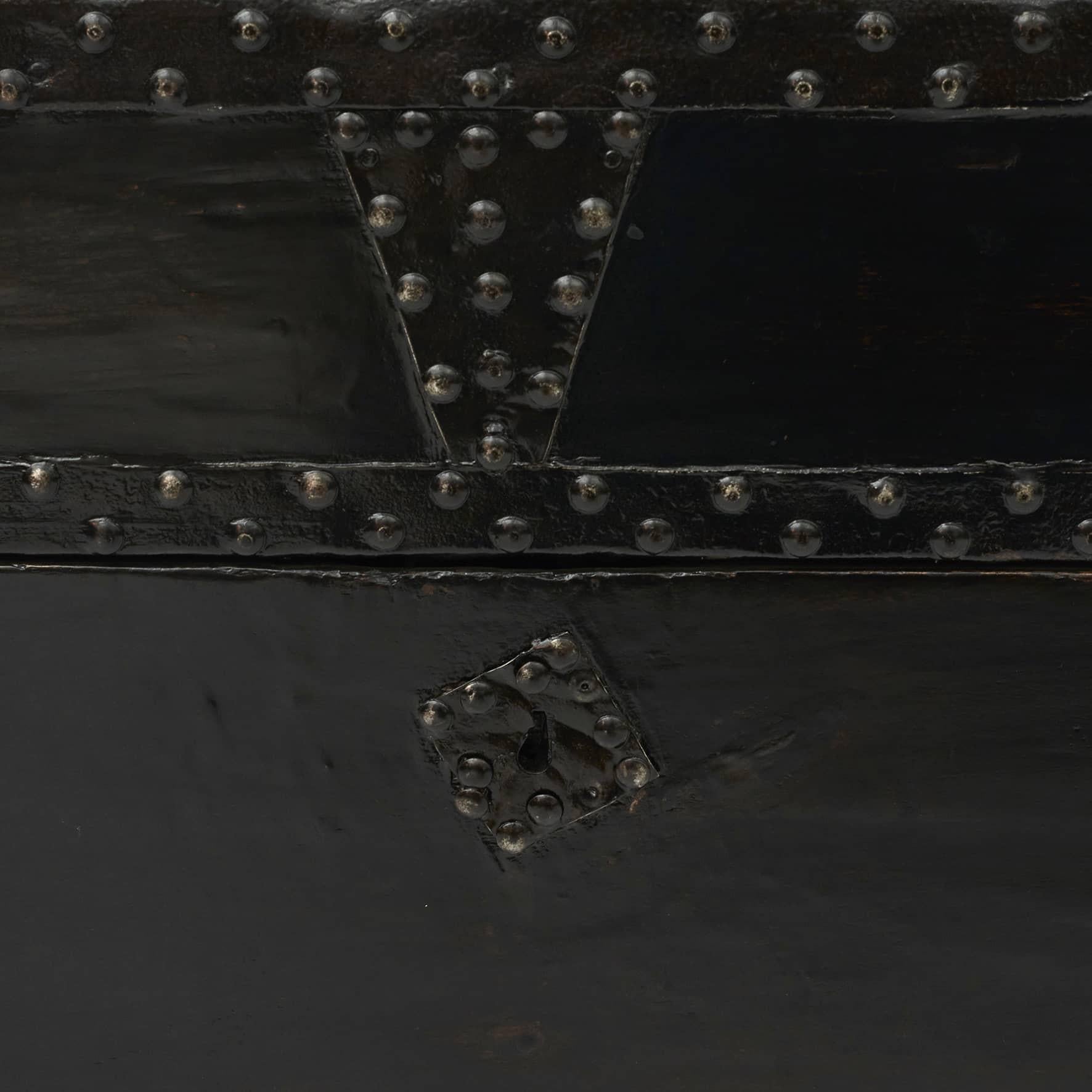 Iron 18th Century Wooden Chest with Black Lacquer For Sale
