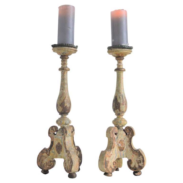 18th Century Wooden Church Candelabras For Sale at 1stdibs