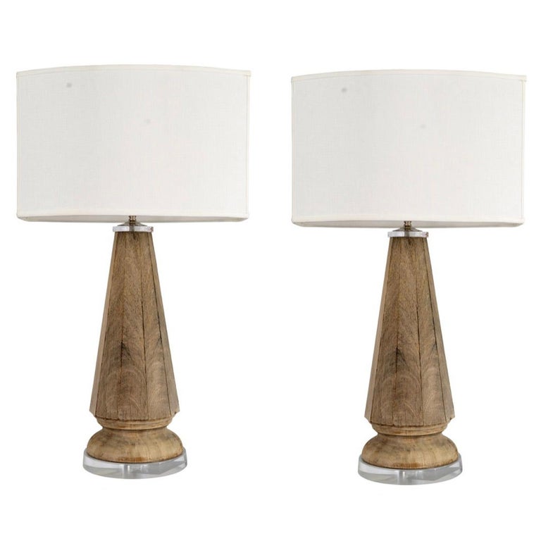 18th Century Wooden Finial Lamps with Acrylic Bases at 1stDibs