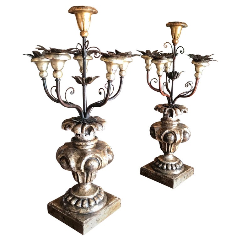 18th Century Wooden and Metal Light Candelabra Antique Gift Object Accent  LA, Pair For Sale at 1stDibs | 18th century candelabra, la candelabra