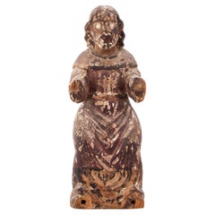 Sculpture Santos Jesus du 18ème siècle, relique vintage en bois et yeux en verre ancien