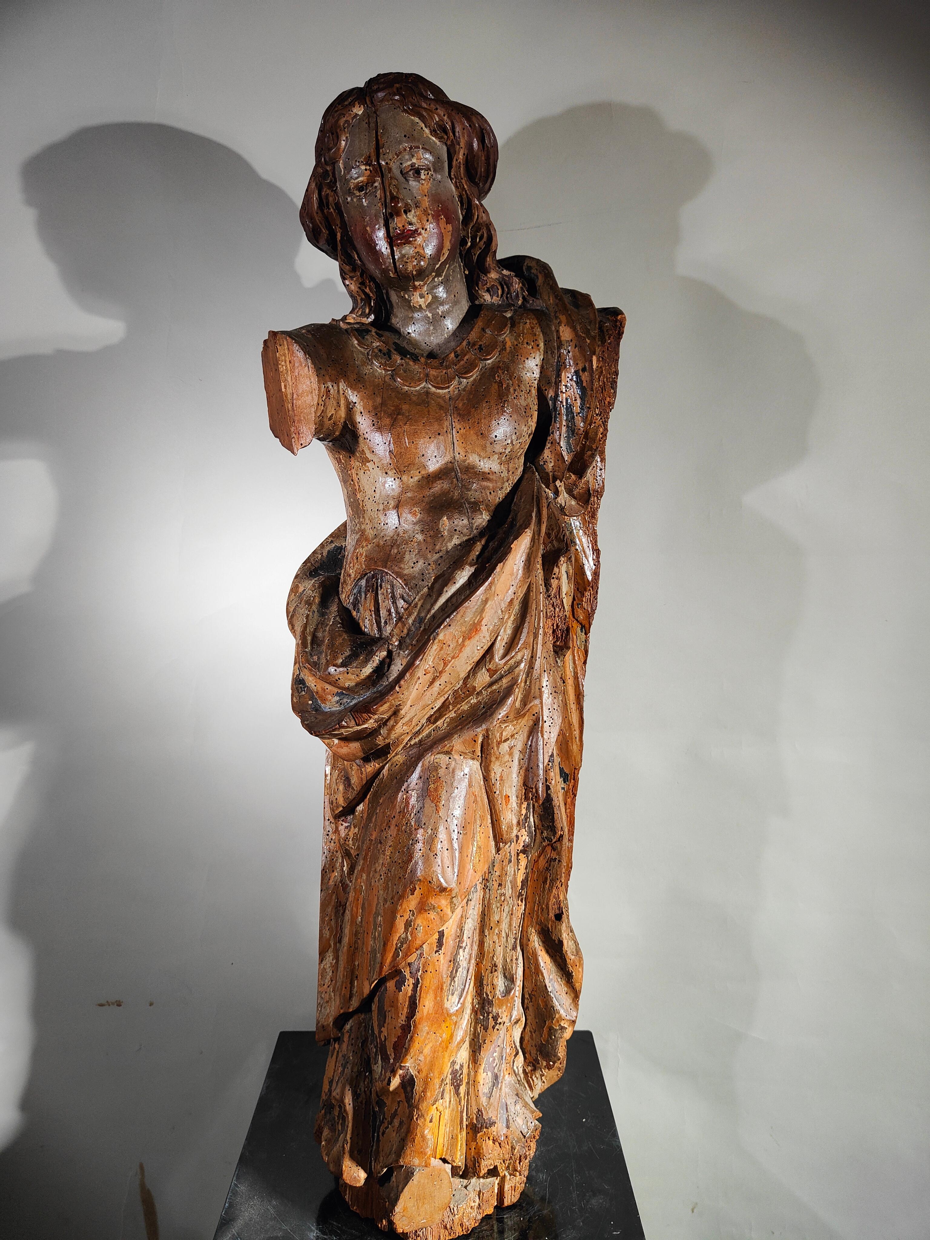 Fruitwood 18th Century Wooden Sculpture of the Virgin Mary  For Sale