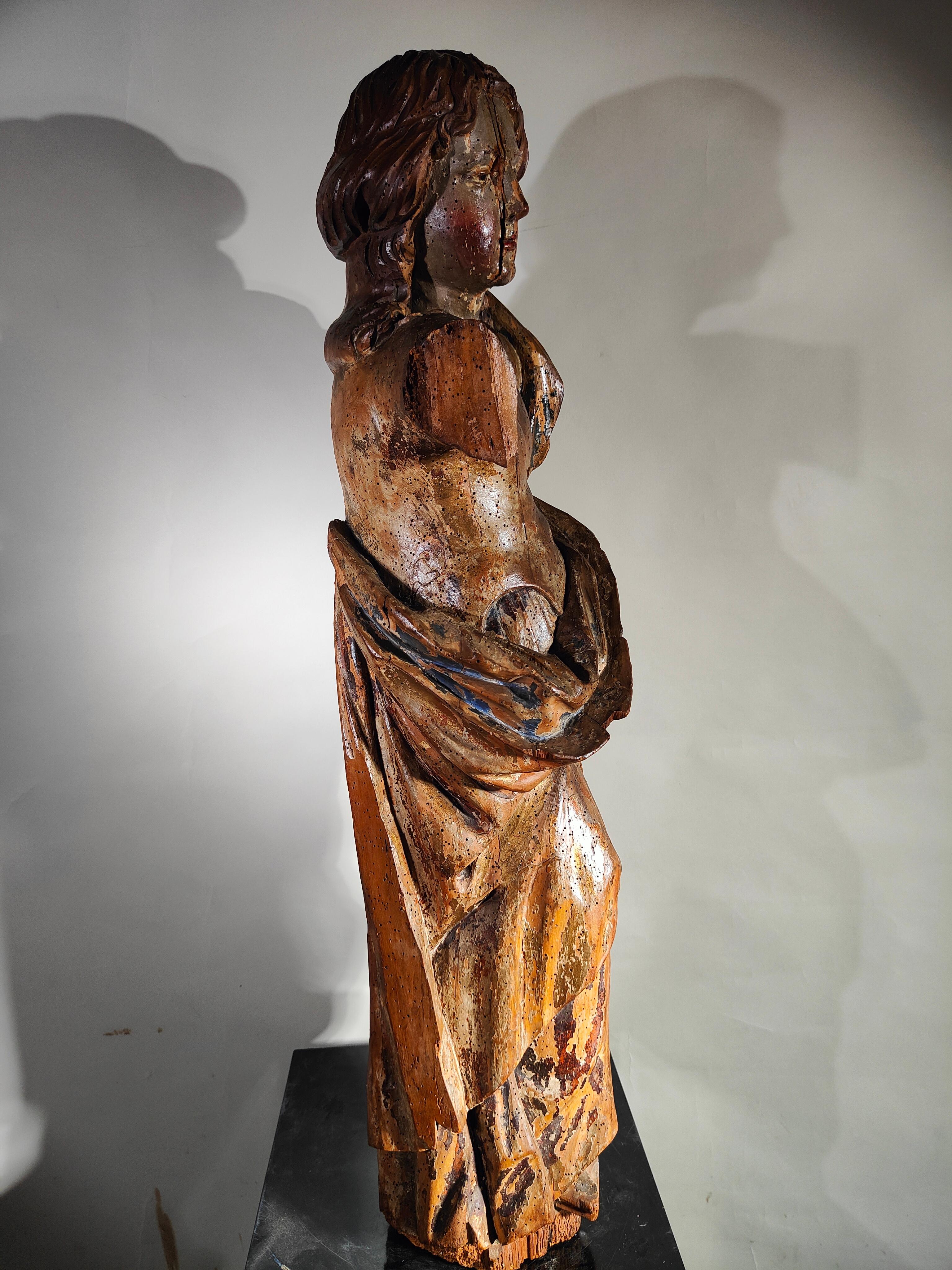 18th Century Wooden Sculpture of the Virgin Mary  For Sale 1