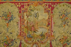 18th Century Wool Tapestry with Floral Decorations and River Landscape