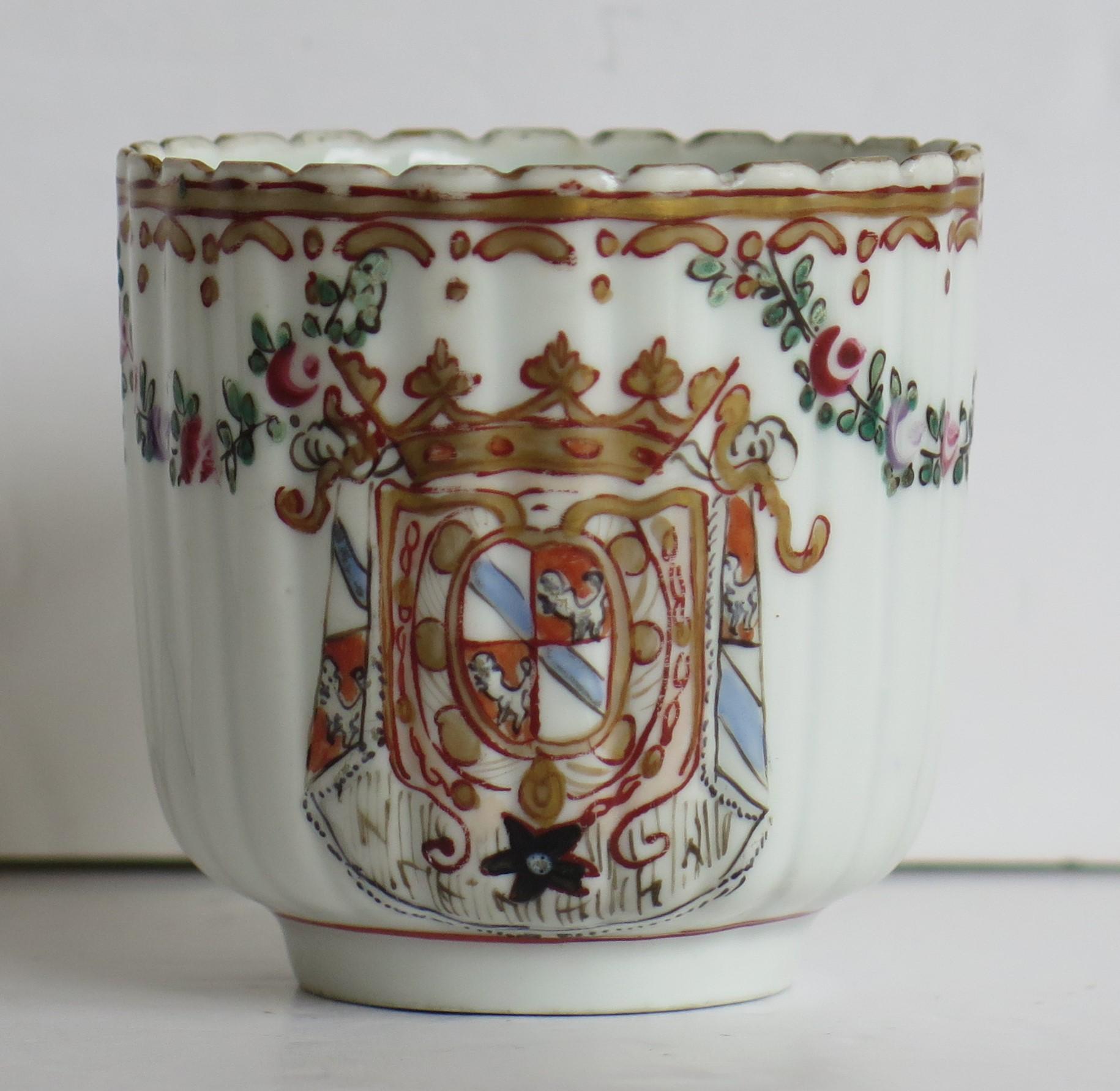 18th Century Worcester Porcelain Coffee Cup hand paintd Armorial Ptn, circa 1795 4