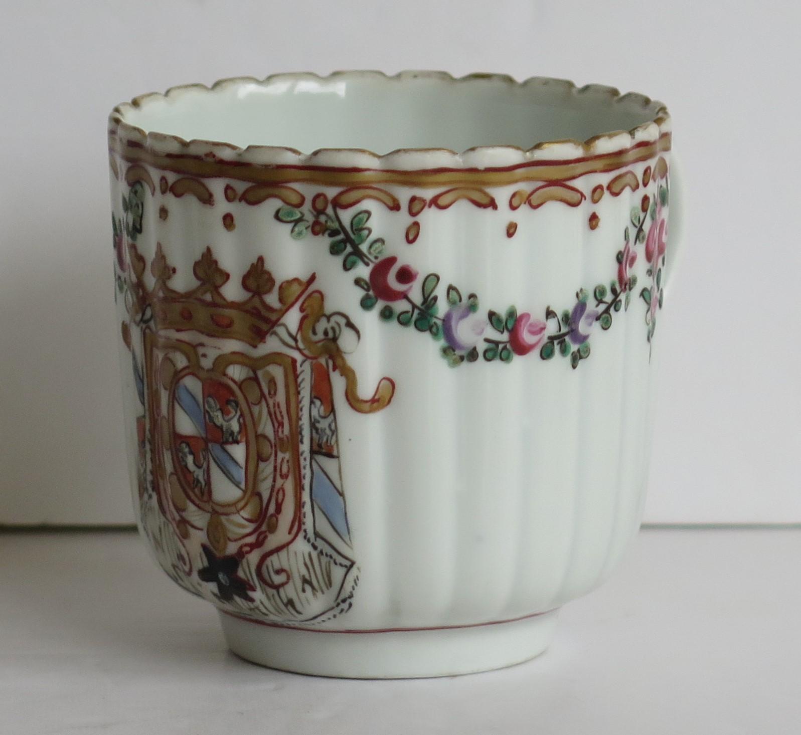 George III 18th Century Worcester Porcelain Coffee Cup hand paintd Armorial Ptn, circa 1795