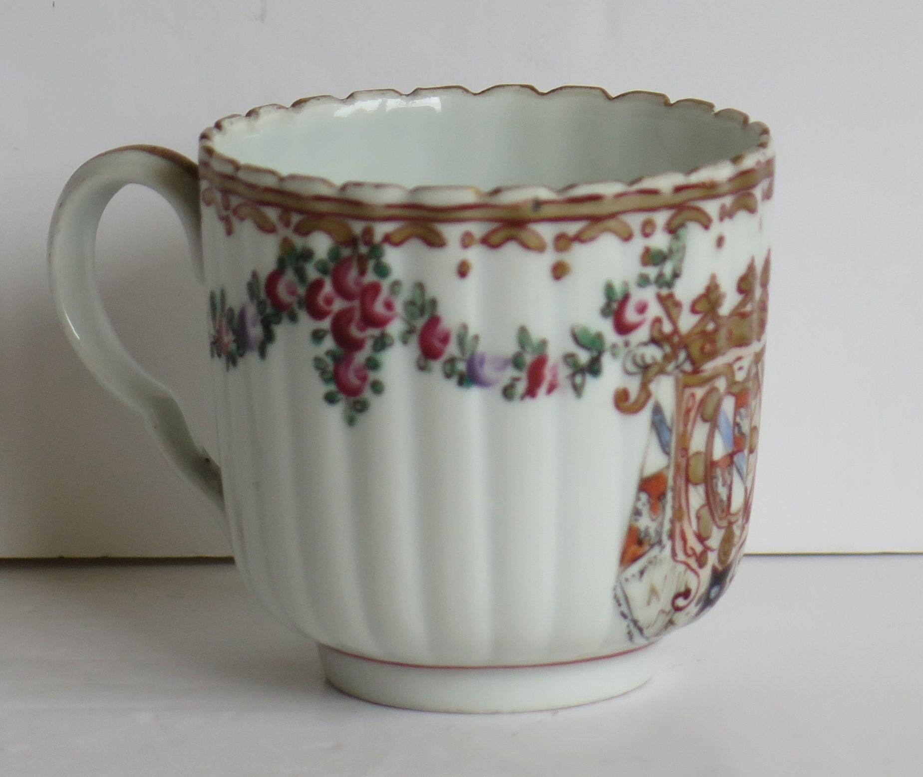 English 18th Century Worcester Porcelain Coffee Cup hand paintd Armorial Ptn, circa 1795