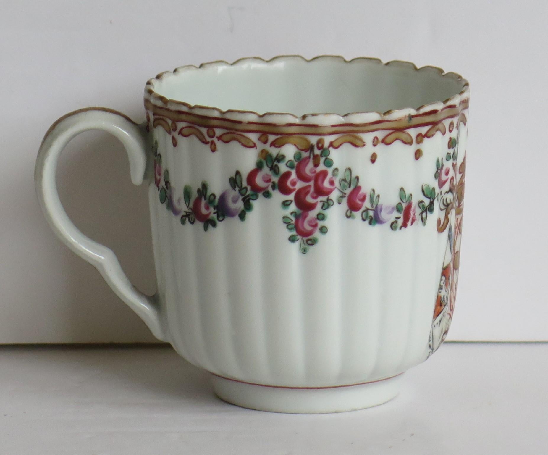 Hand-Painted 18th Century Worcester Porcelain Coffee Cup hand paintd Armorial Ptn, circa 1795