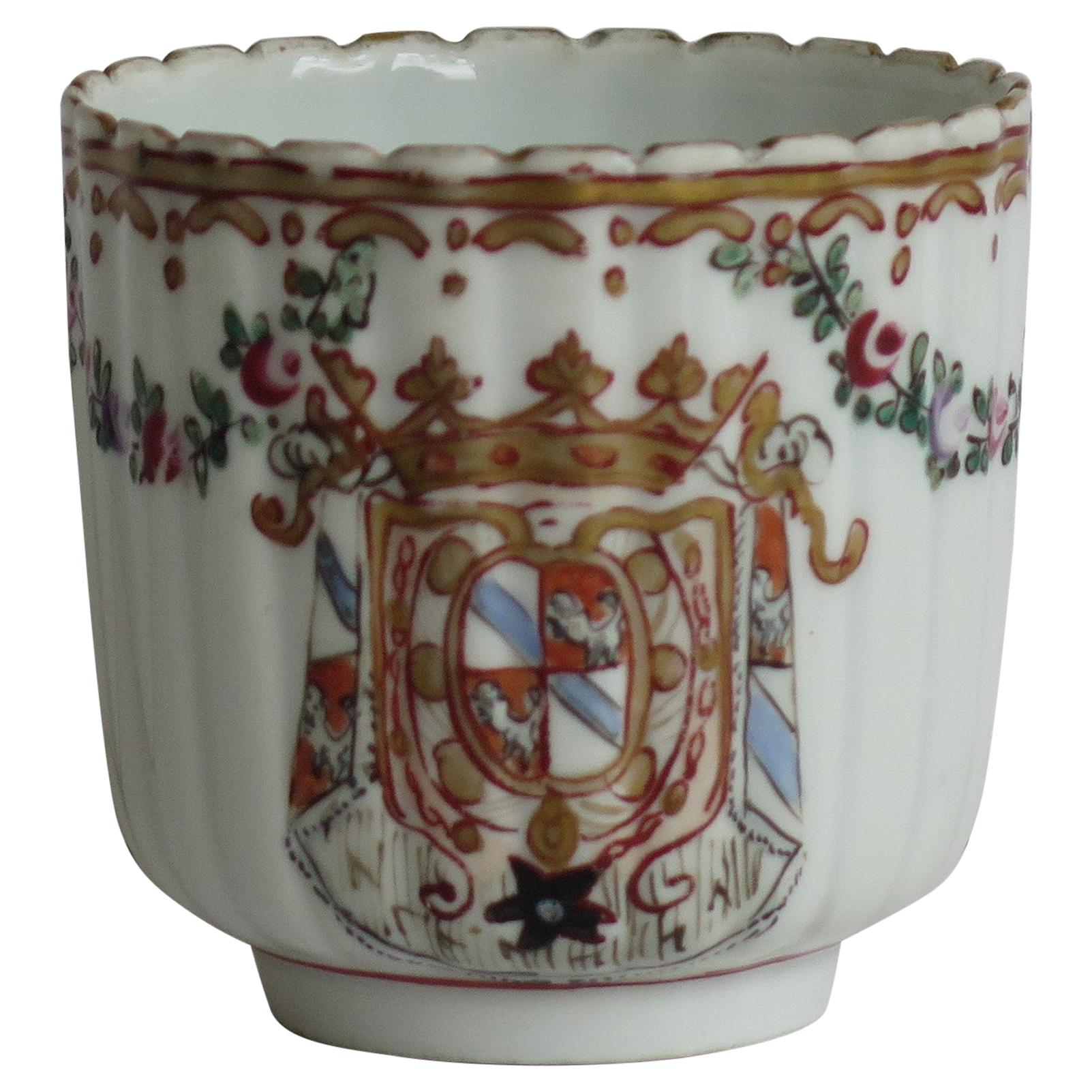 18th Century Worcester Porcelain Coffee Cup hand paintd Armorial Ptn, circa 1795