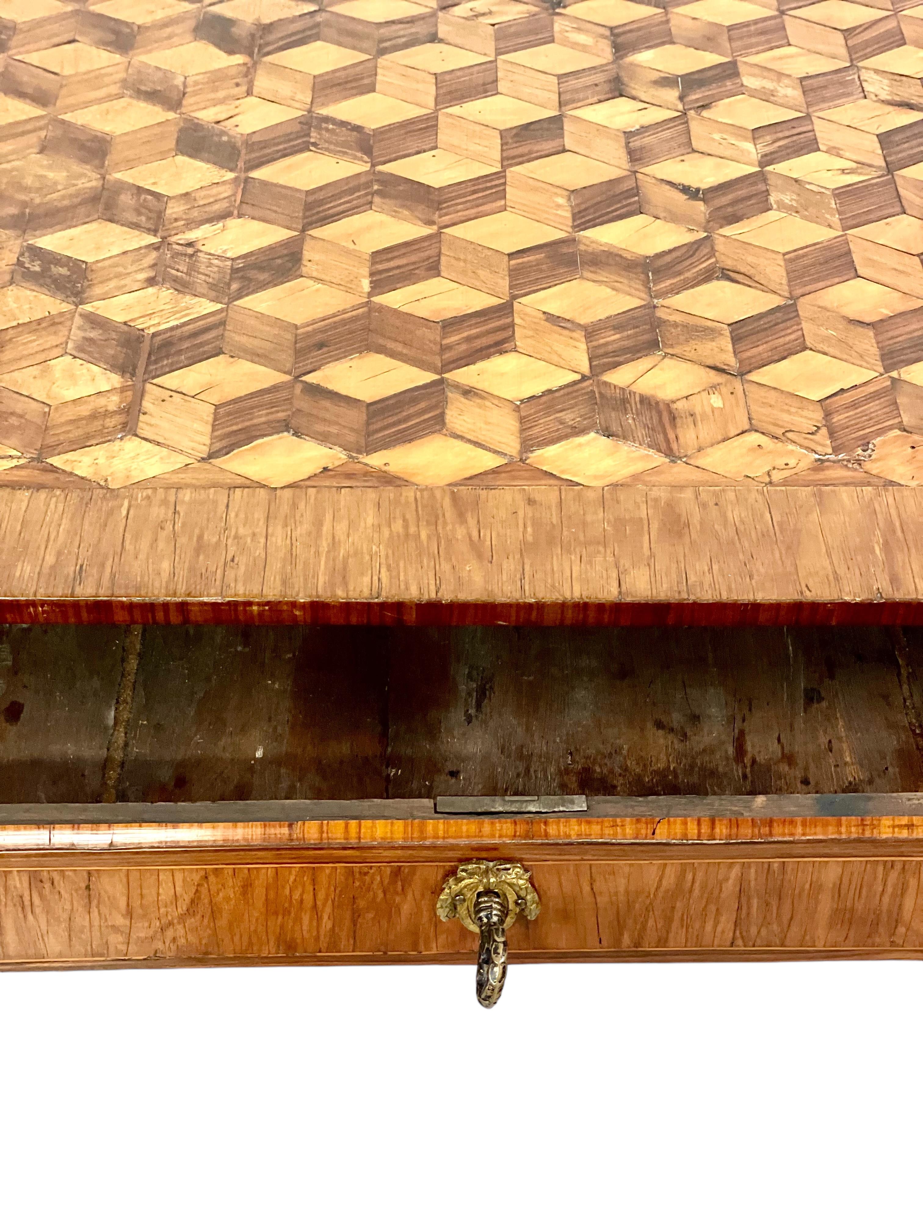 18th Century Writing Desk with Cube Parquetry Decoration 6