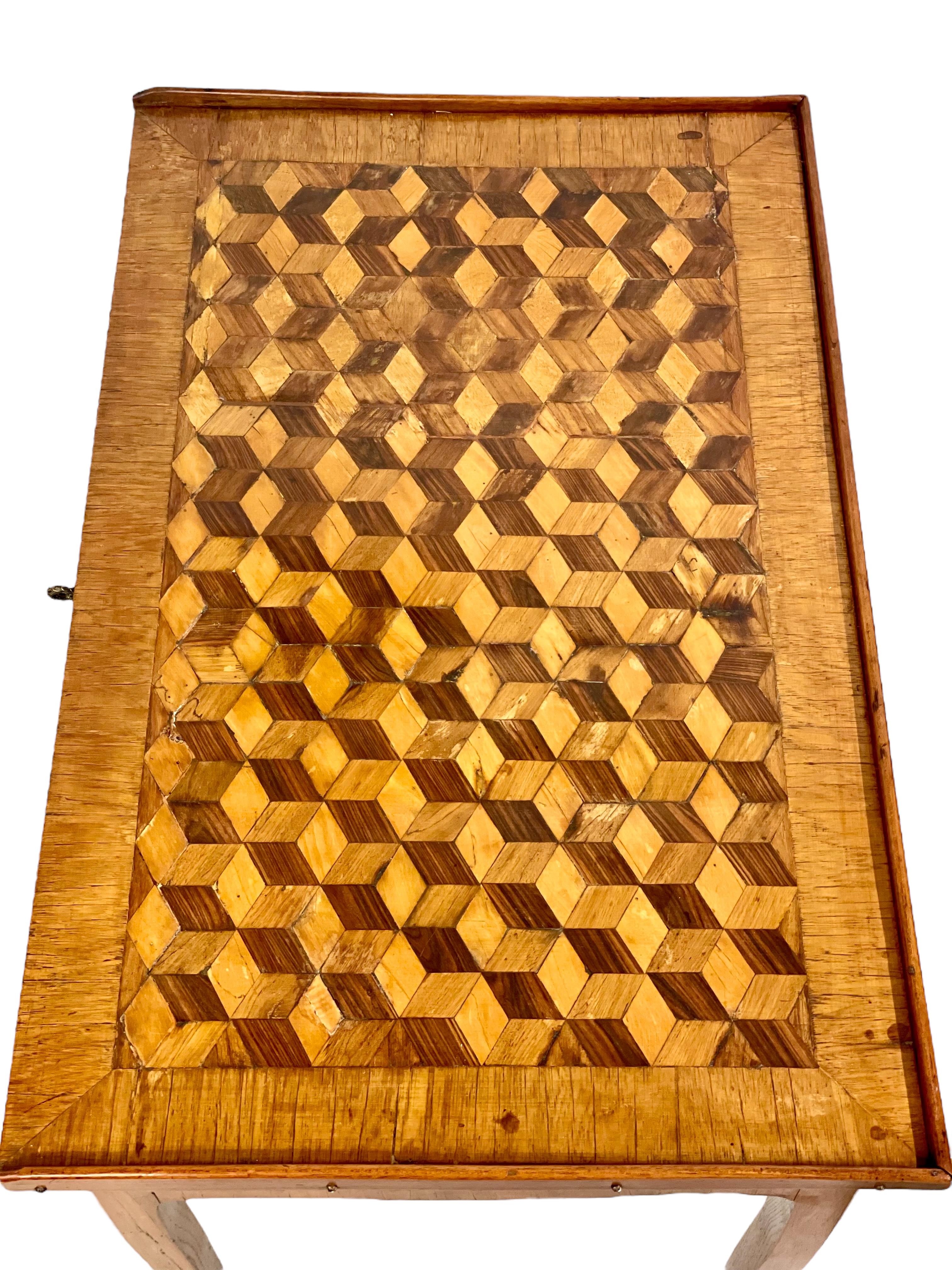 Louis XVI 18th Century Writing Desk with Cube Parquetry Decoration