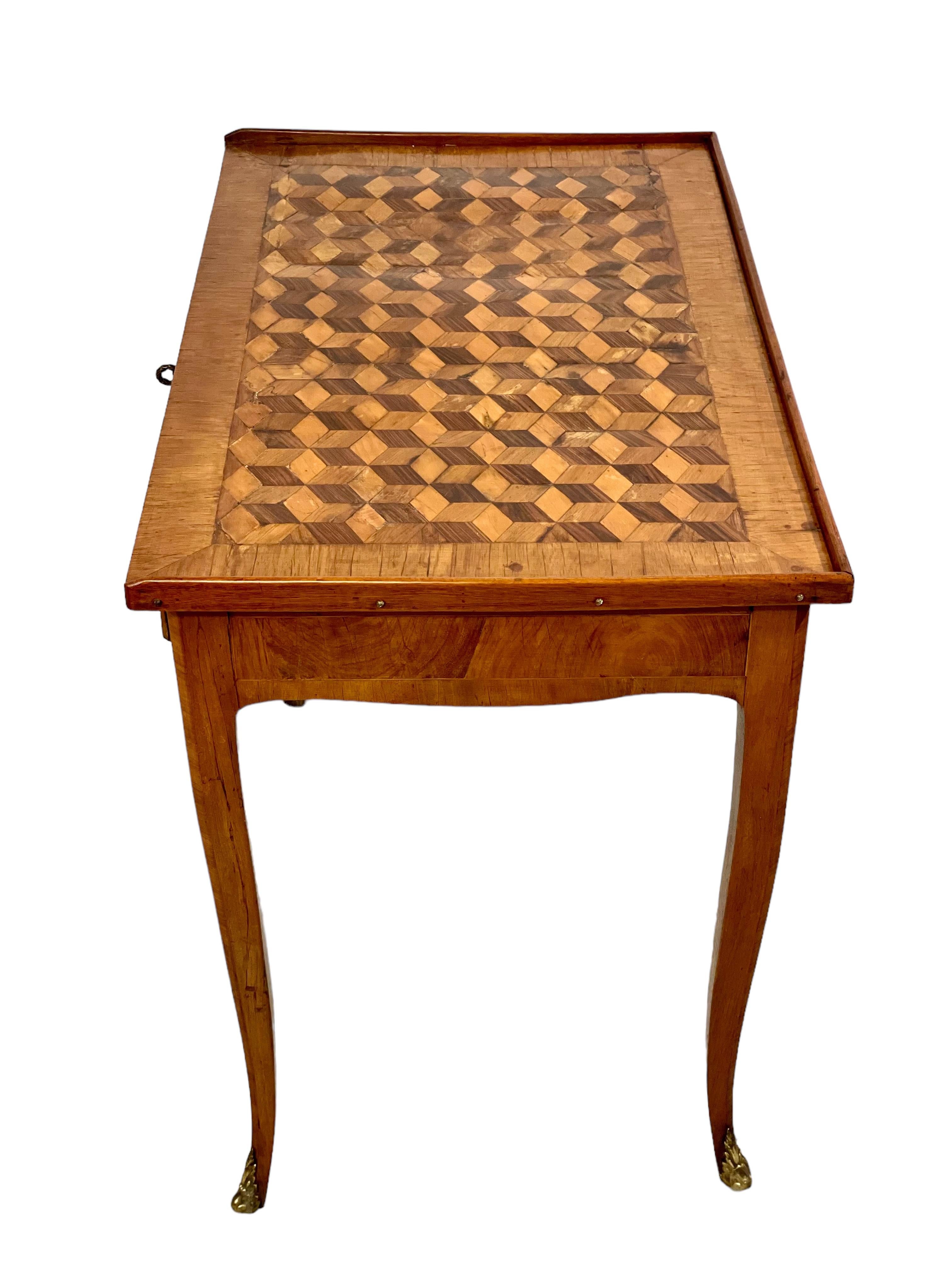 Marquetry 18th Century Writing Desk with Cube Parquetry Decoration