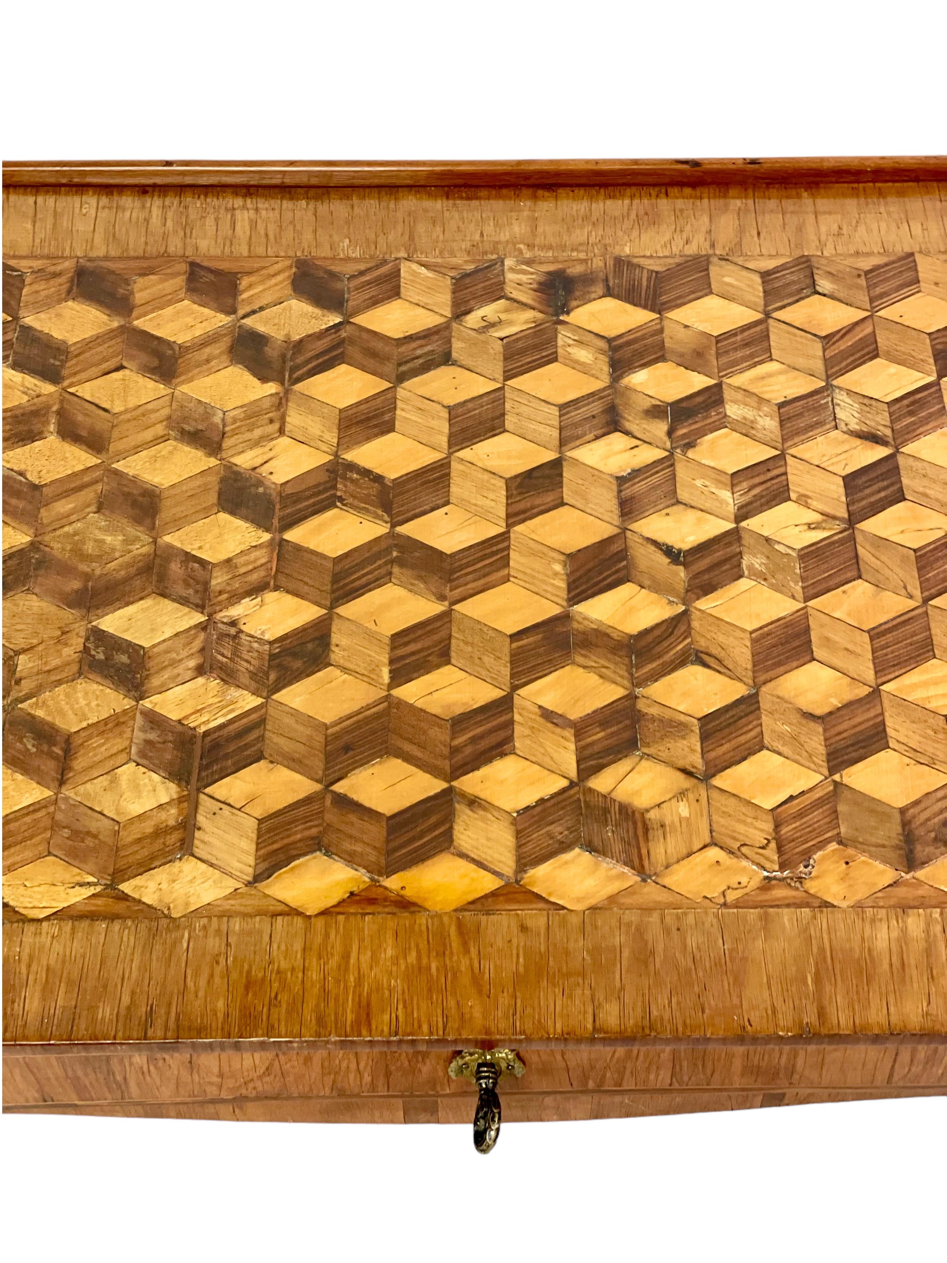 18th Century and Earlier 18th Century Writing Desk with Cube Parquetry Decoration