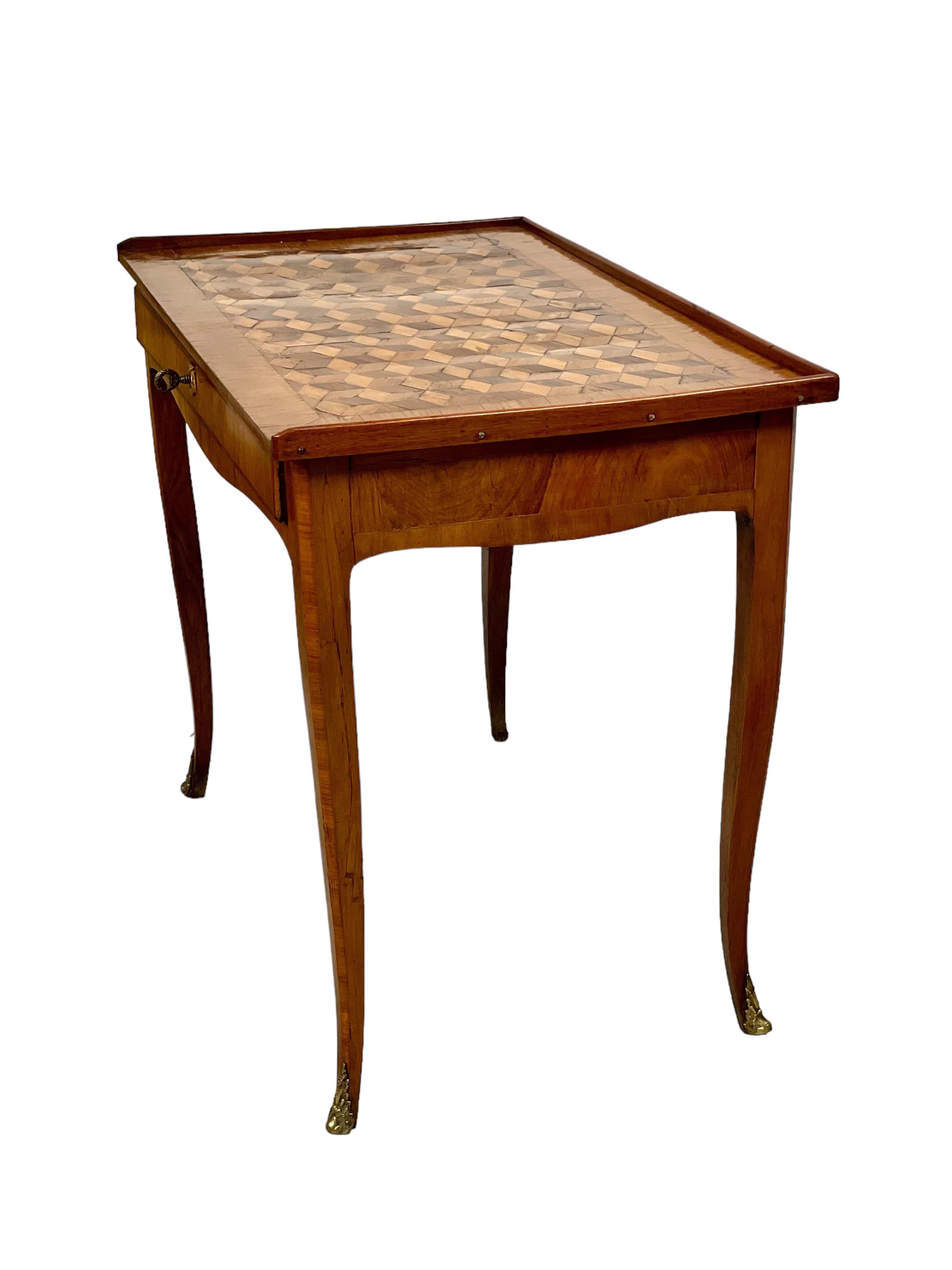 Cherry 18th Century Writing Desk with Cube Parquetry Decoration