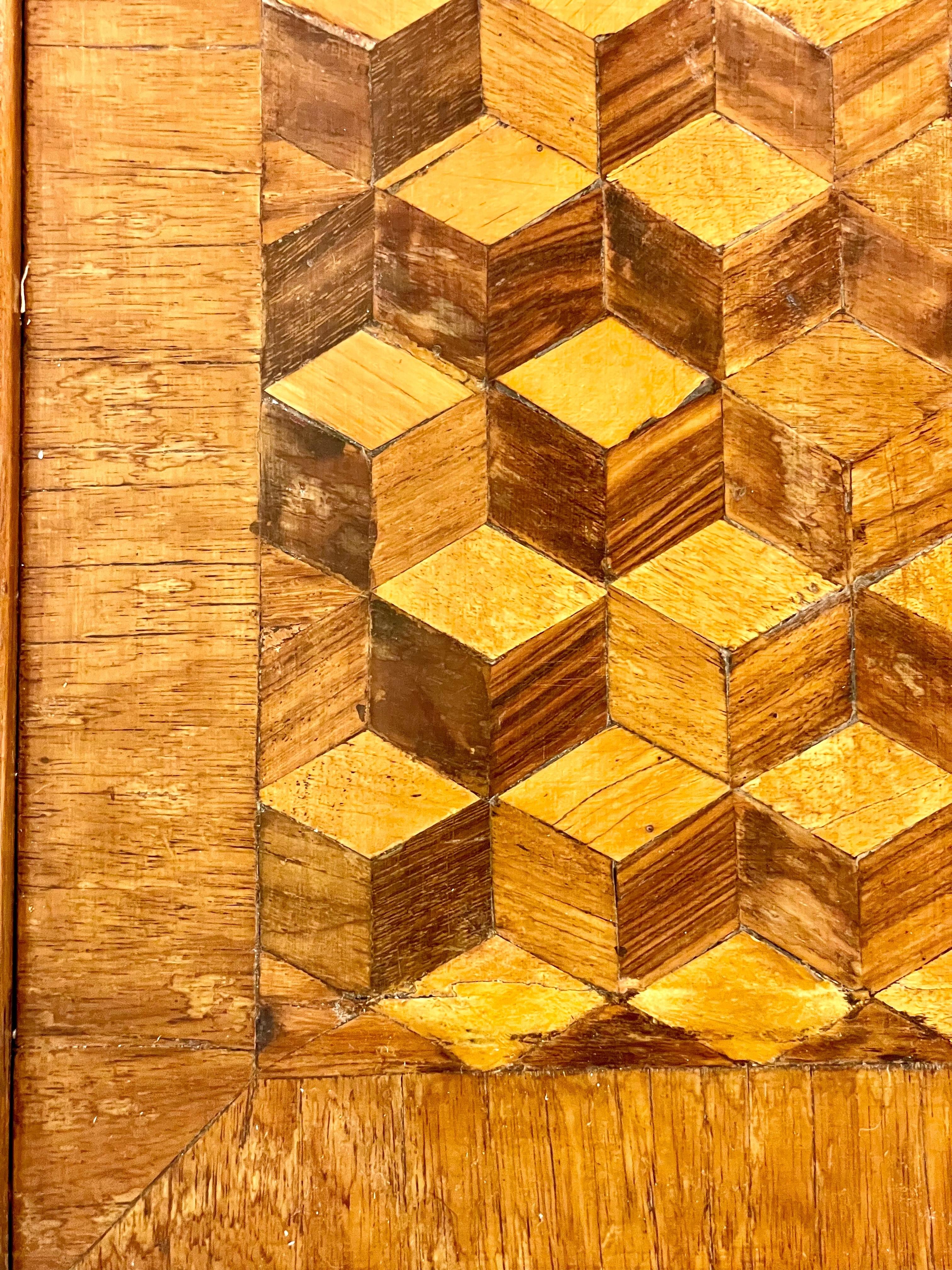 18th Century Writing Desk with Cube Parquetry Decoration 1