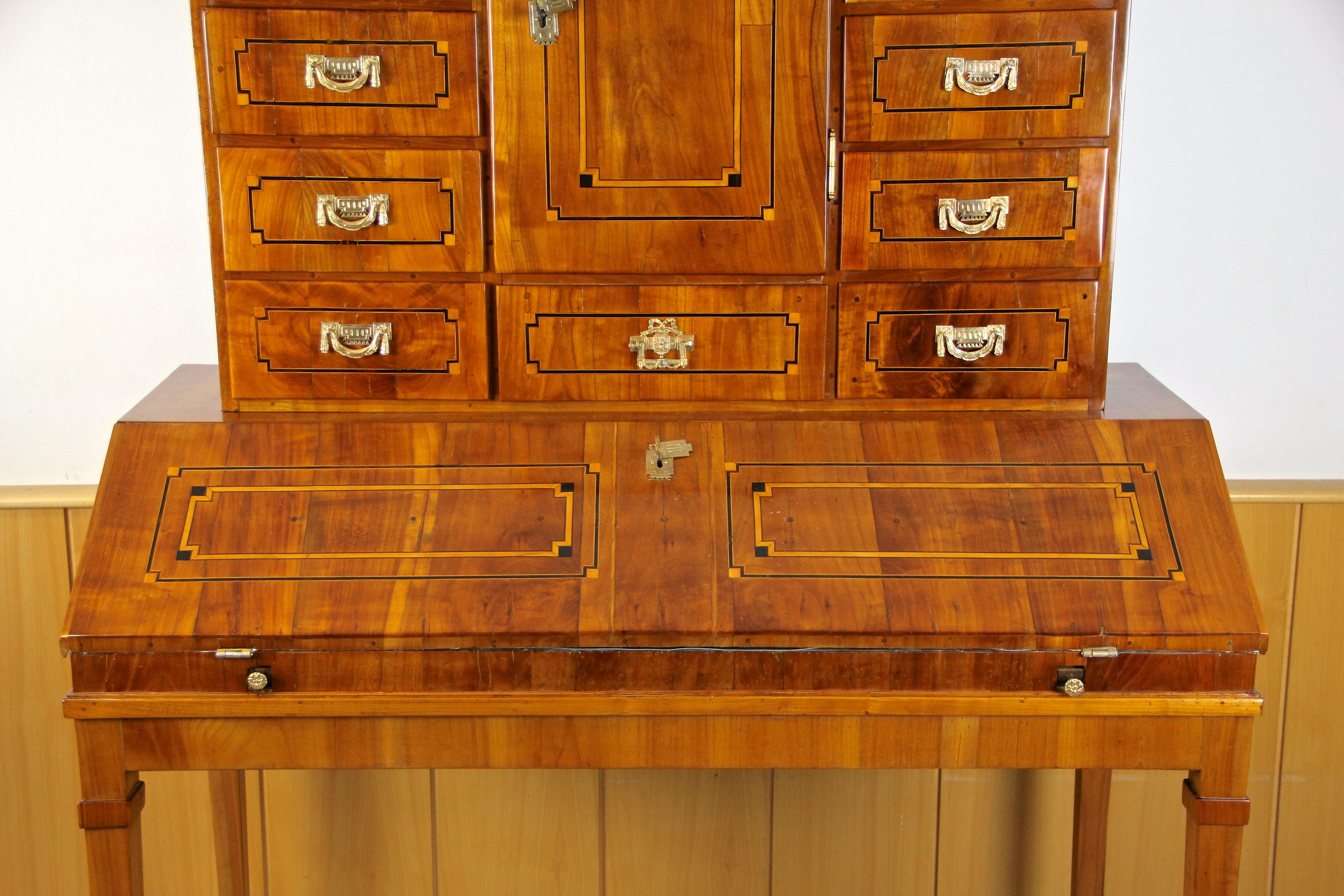 Inlay 18th Century Writing Secretaire Cherrywood Josephinism Period, Austria