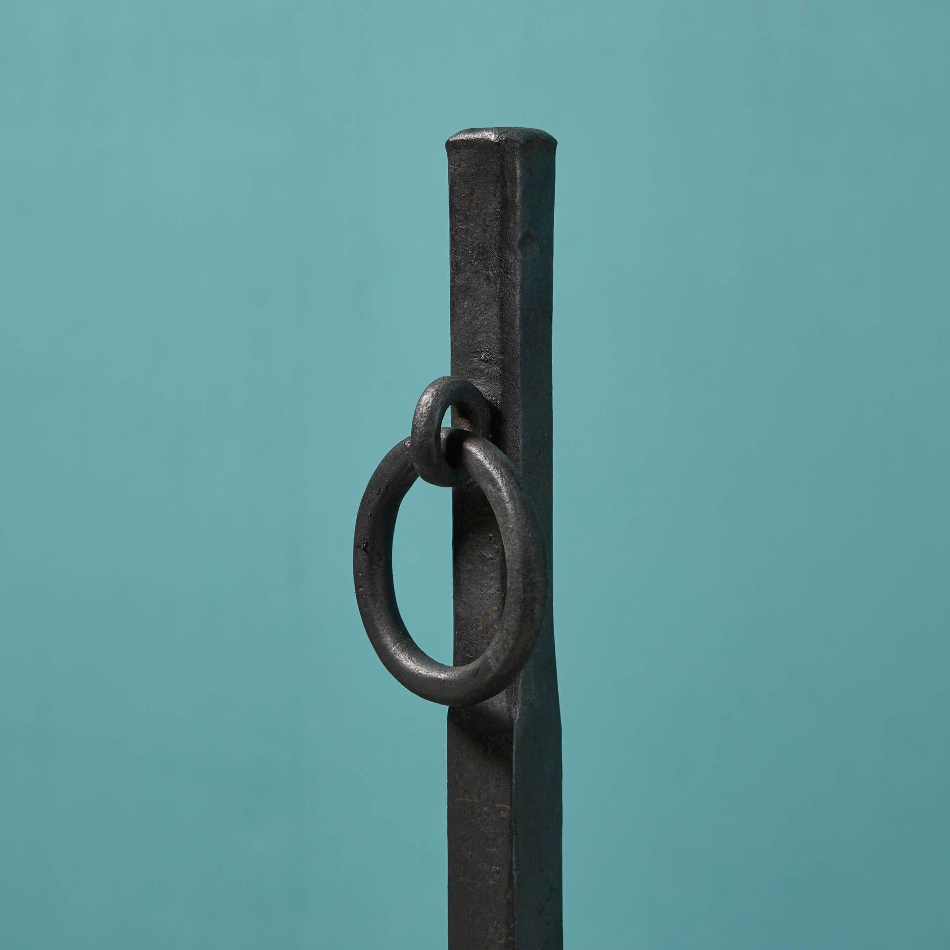 Hand-Crafted Pair of Antique Wrought Iron Andirons For Sale