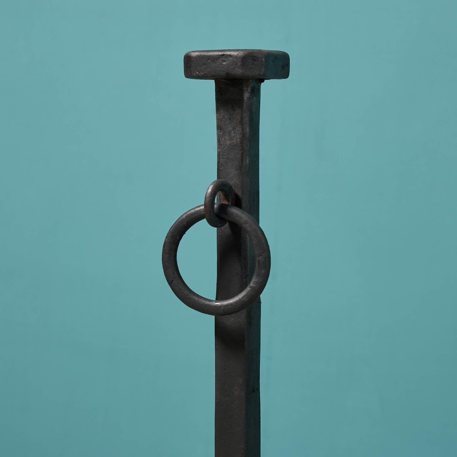 Pair of Antique Wrought Iron Andirons In Fair Condition For Sale In Wormelow, Herefordshire