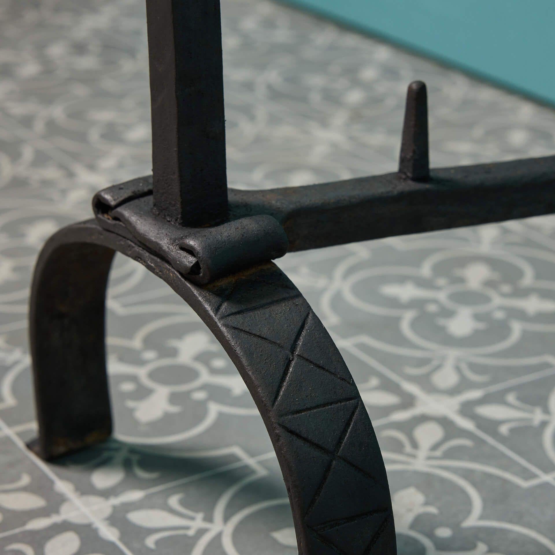 18th Century Pair of Antique Wrought Iron Andirons For Sale