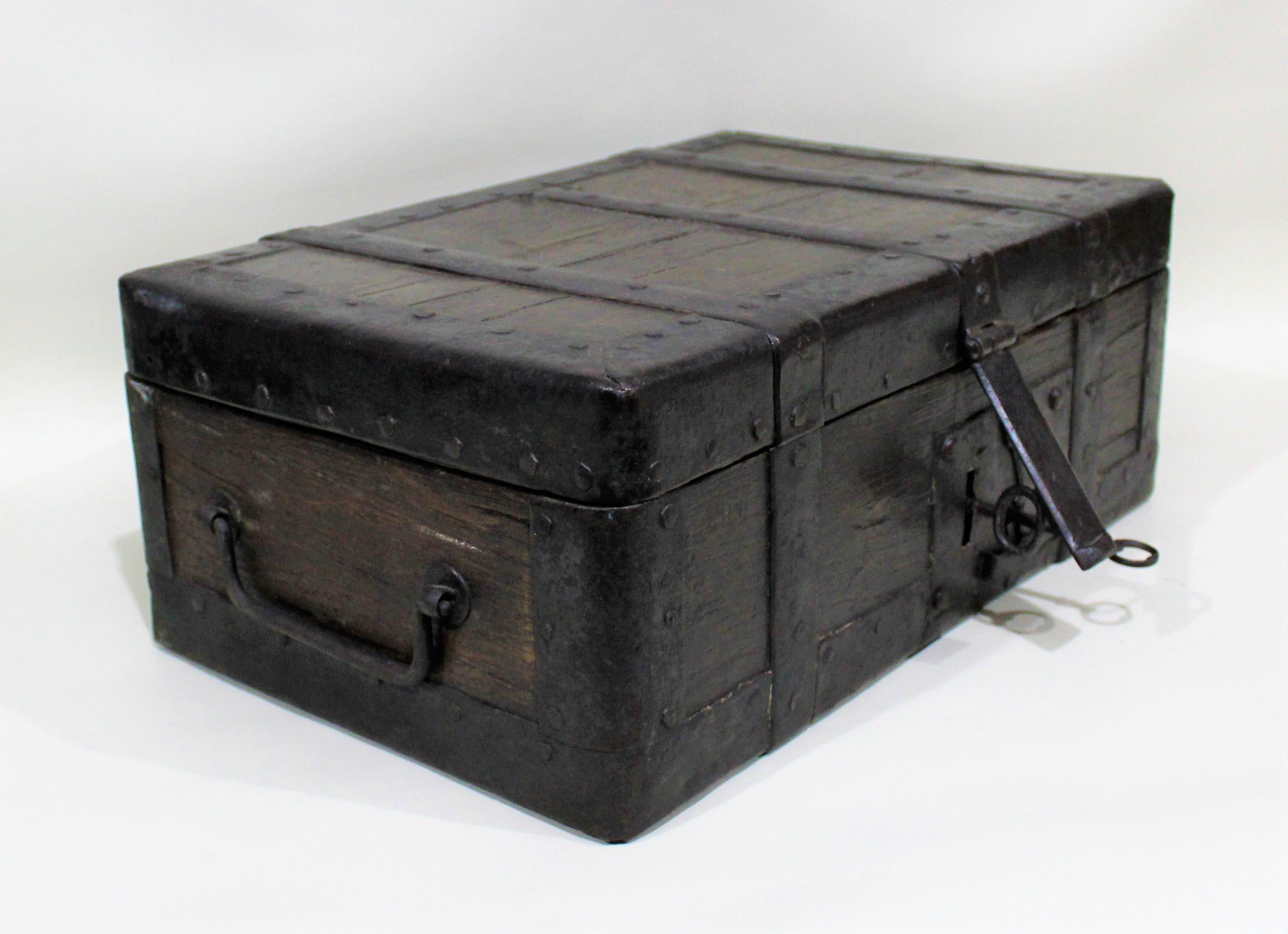 Hand-Crafted 18th Century Wrought Iron and Wood Strong Box
