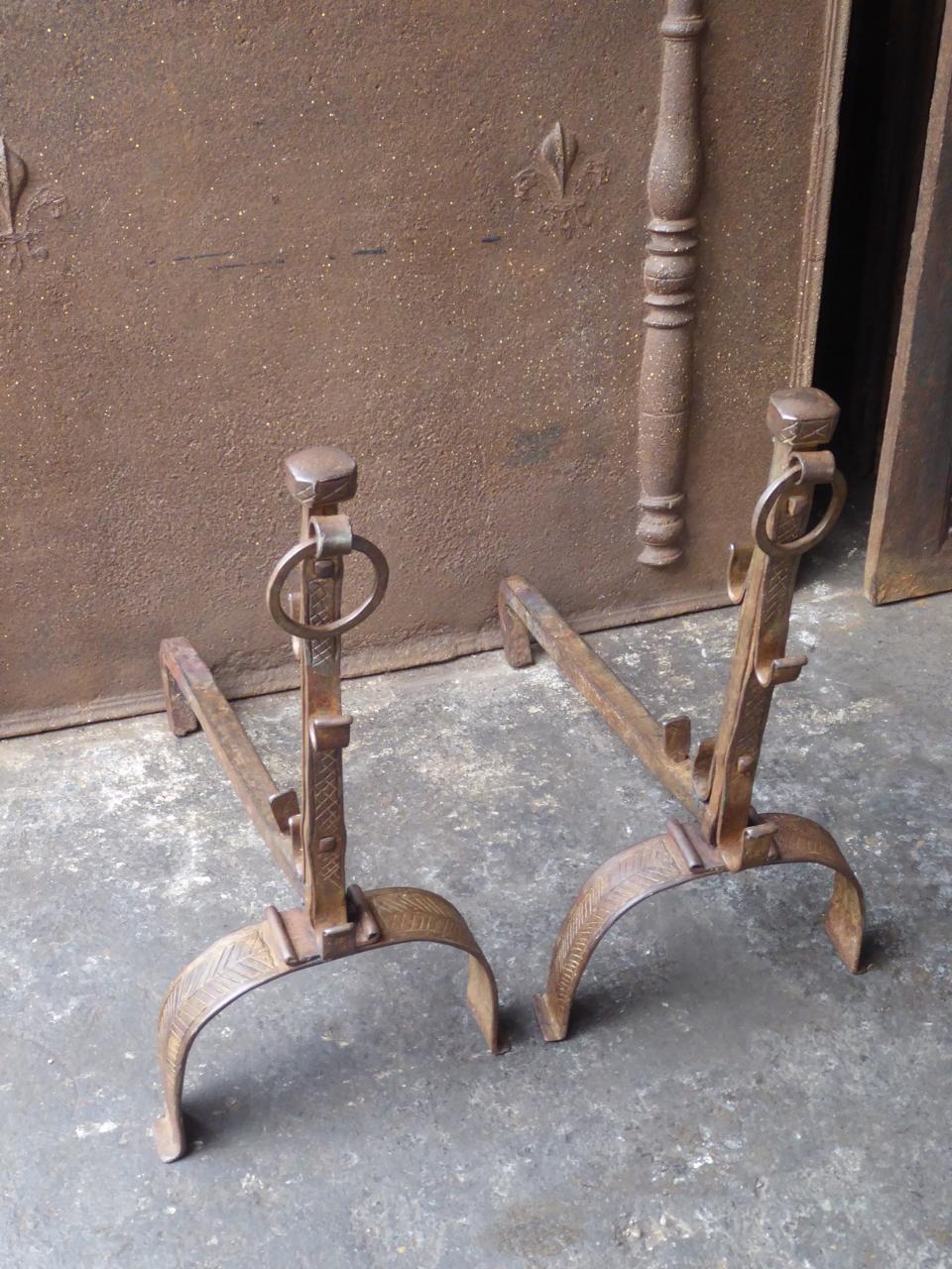 18th Century and Earlier 18th Century Wrought Iron Andirons, Firedogs