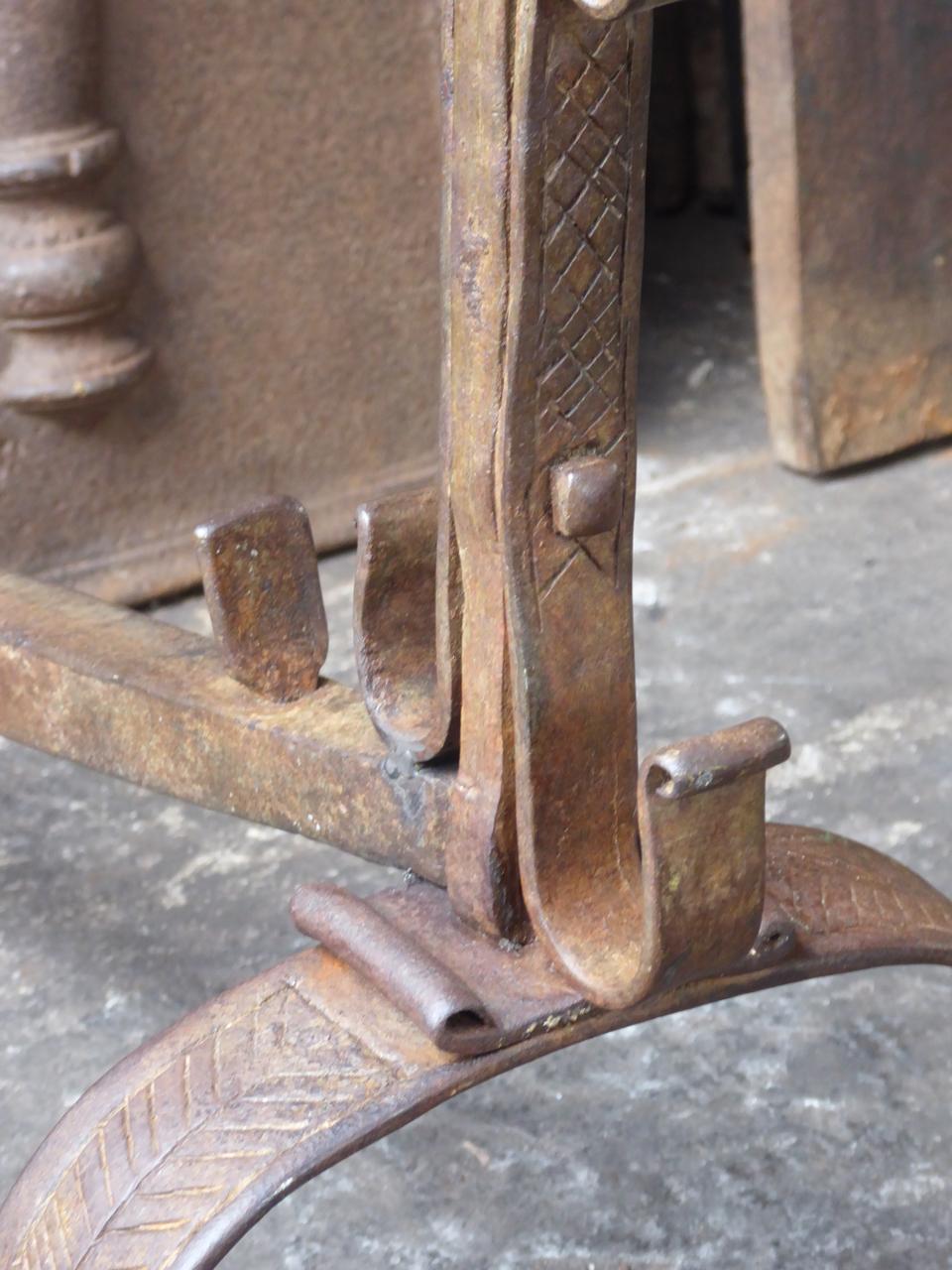 18th Century Wrought Iron Andirons, Firedogs 3