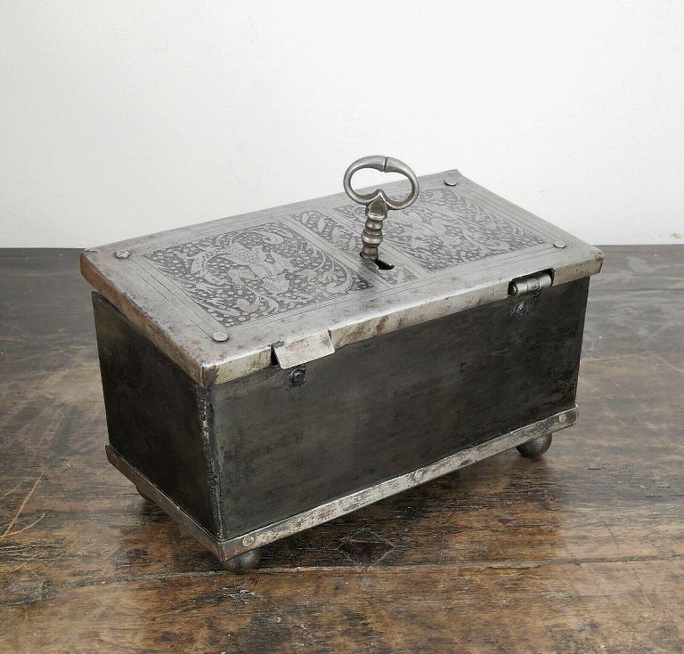 18th Century Wrought Iron Antique Safe, Strongbox, Armada Chest, Iron
