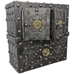 18th Century Wrought Iron Brass Venetian Antique Hobnail Safe Strongbox Cabinet