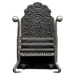 18th Century Wrought Iron Firegrate with Decorative Cast Iron Back