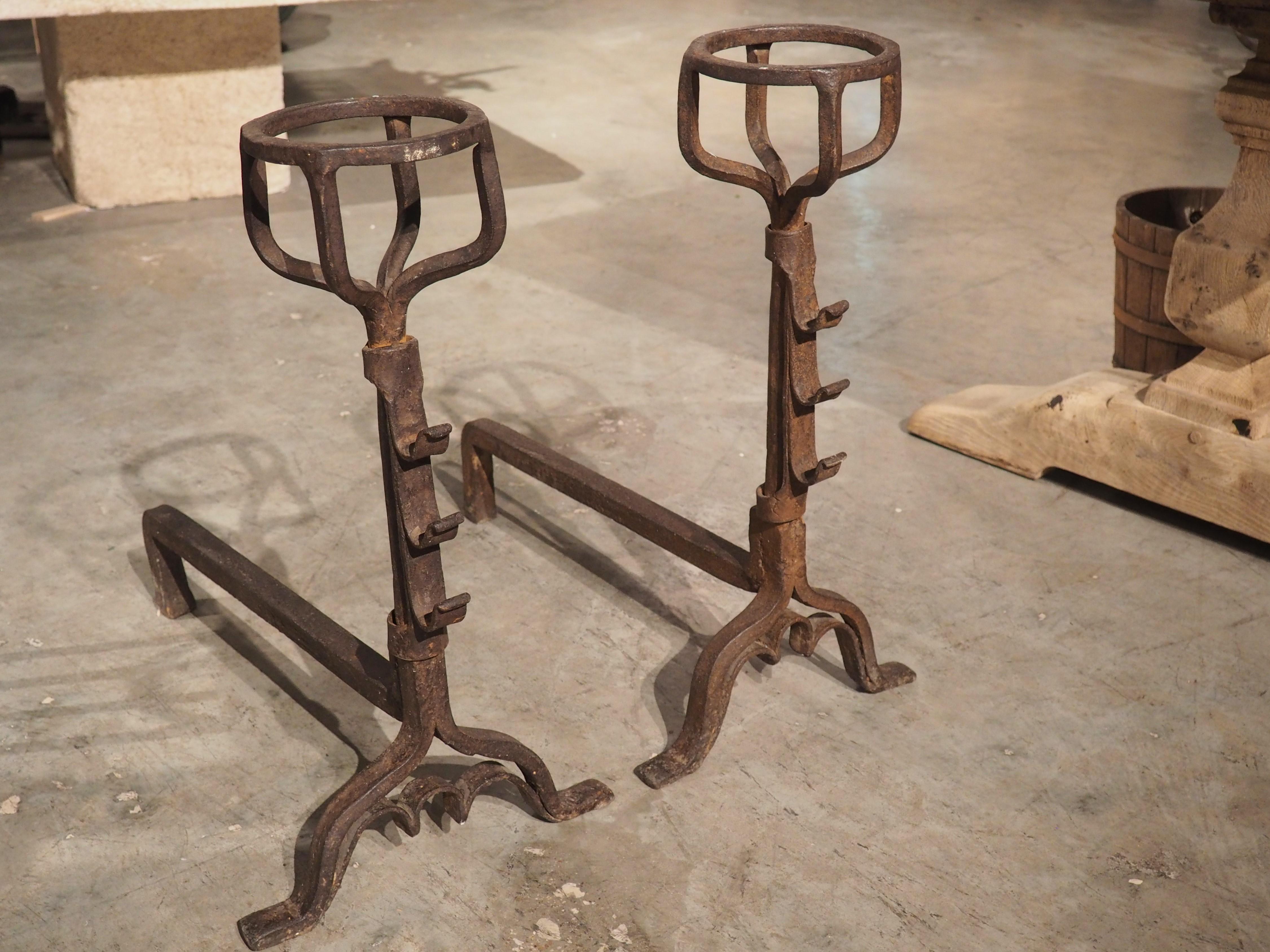 18th Century Wrought Iron Fireplace Chenets from France For Sale 6