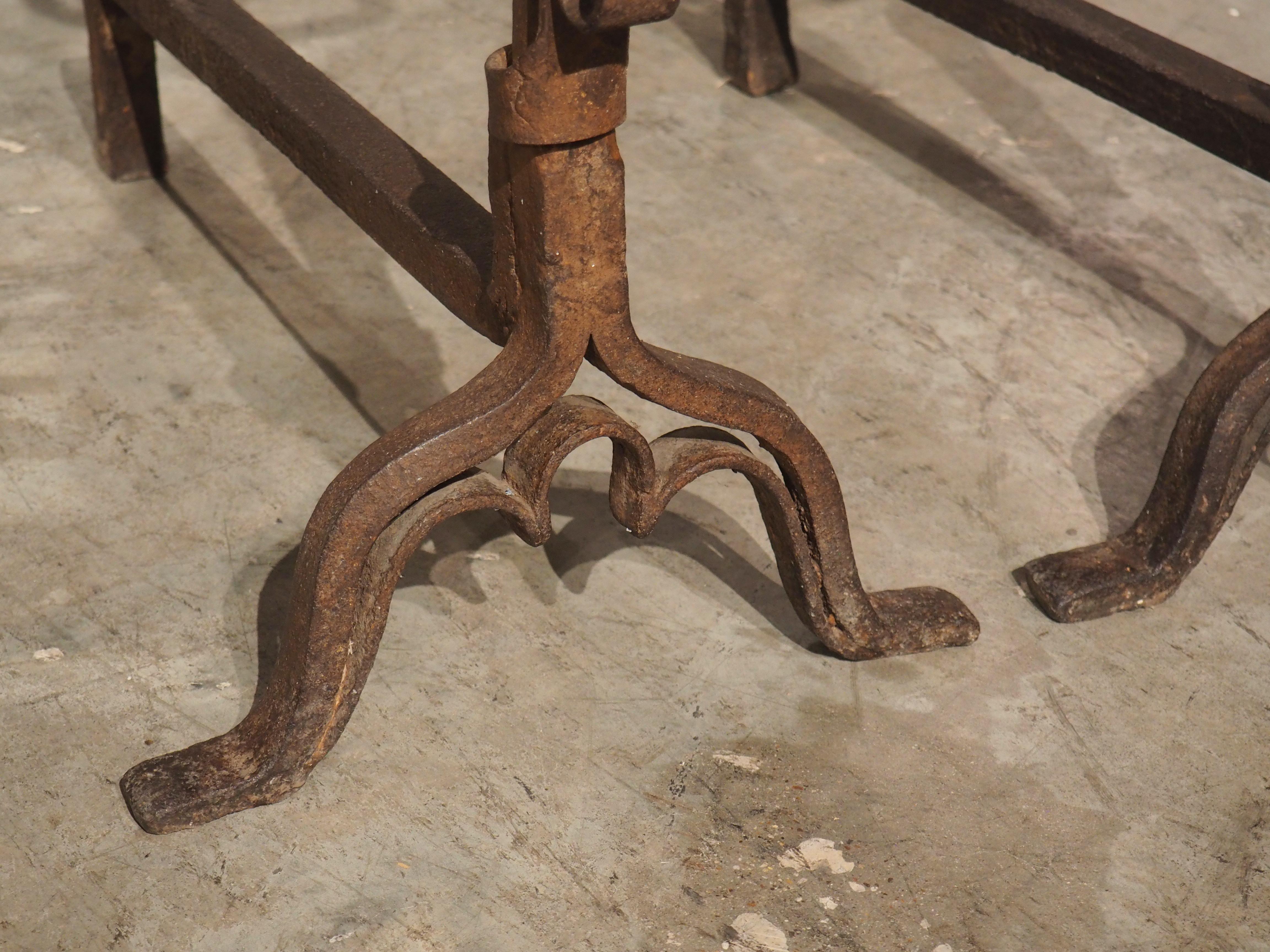 French 18th Century Wrought Iron Fireplace Chenets from France For Sale