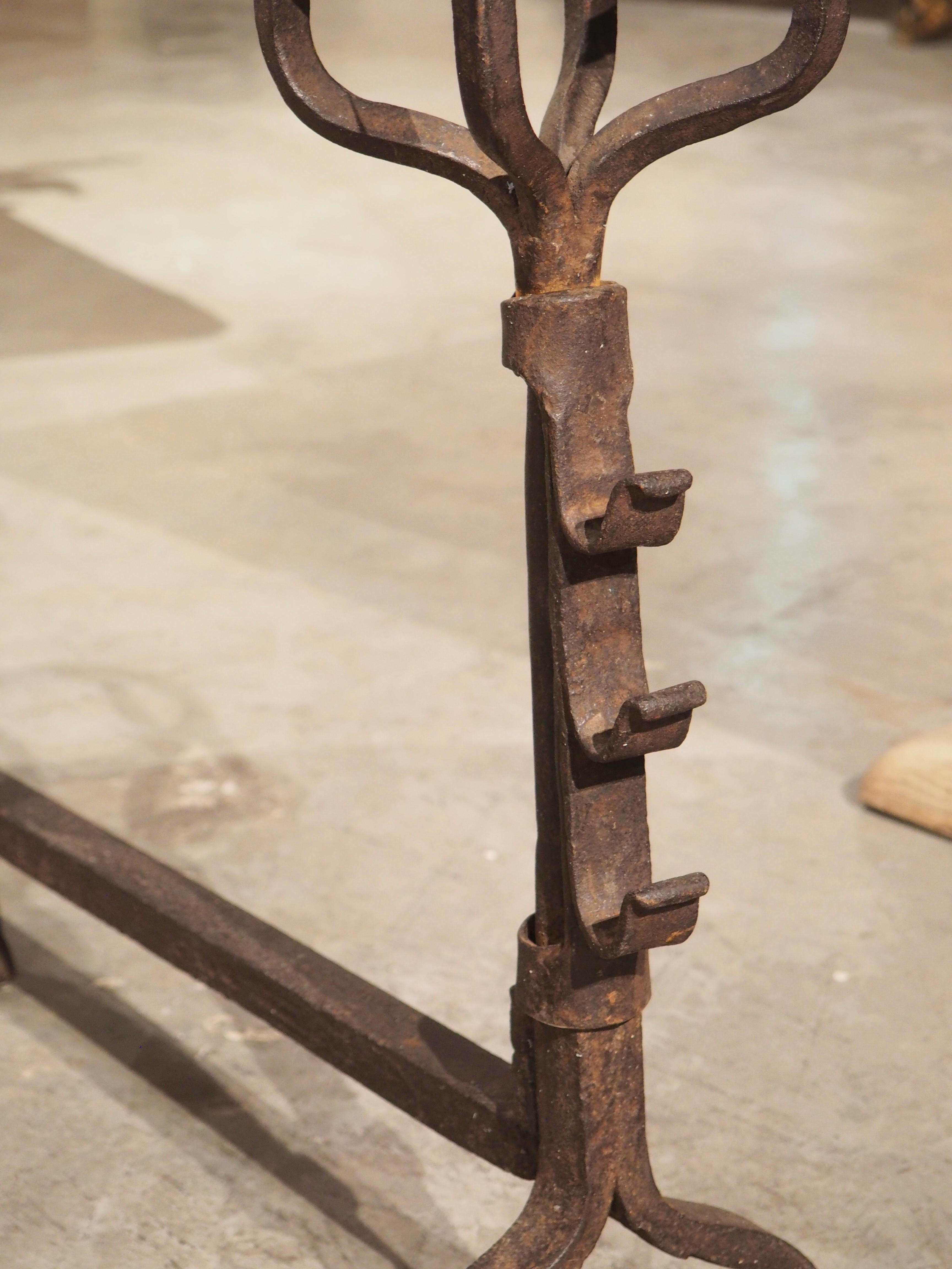 18th Century Wrought Iron Fireplace Chenets from France For Sale 2
