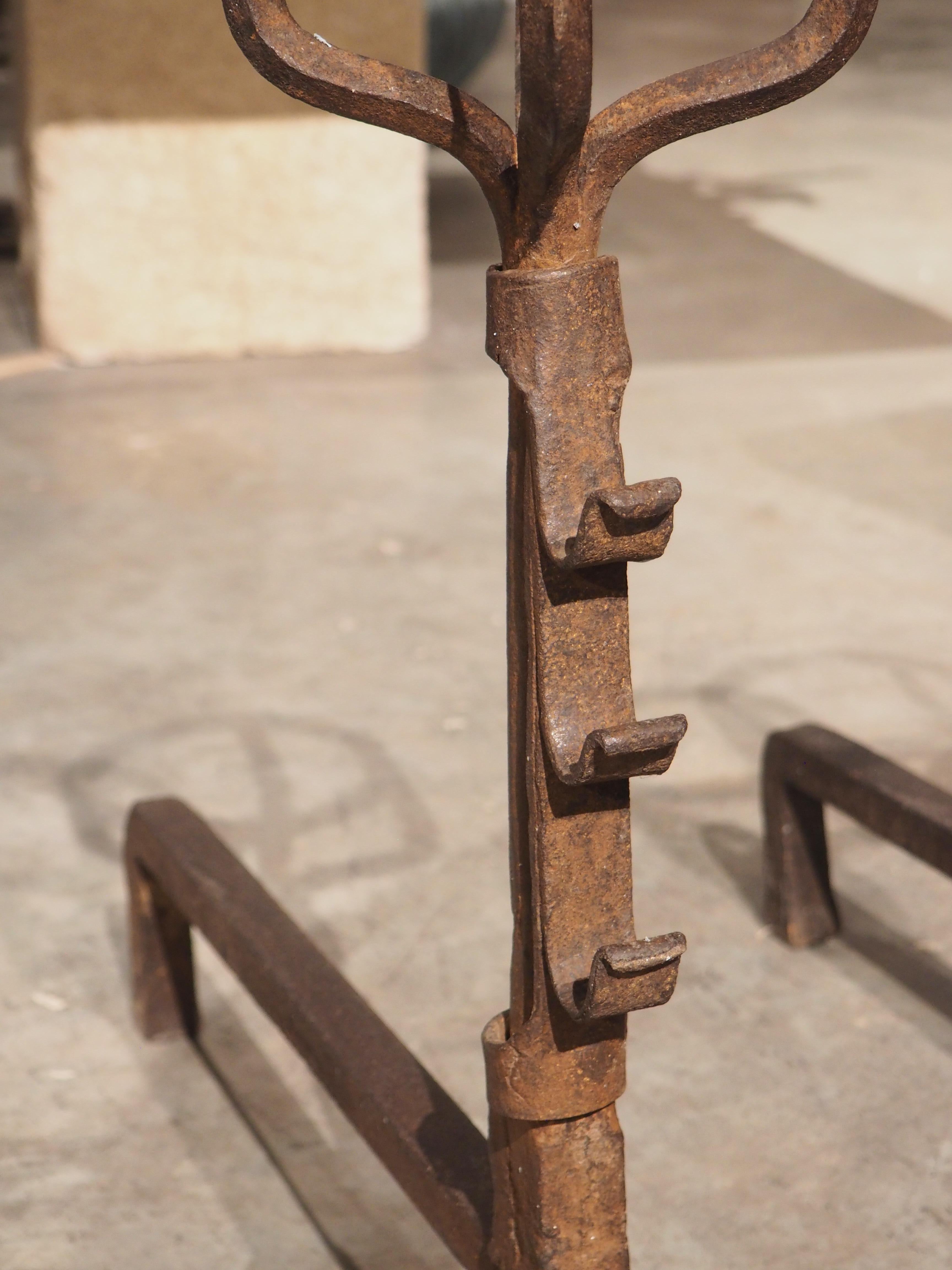 18th Century Wrought Iron Fireplace Chenets from France For Sale 3