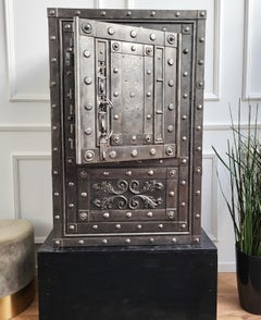 18th Century Wrought Iron Italian Antique Hobnail Safe Strong Box Bar Cabinet