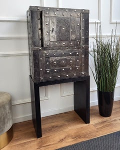 Coffre-fort italien en fer forgé du 18ème siècle, coffre-fort, coffre-fort et coffre-fort fort