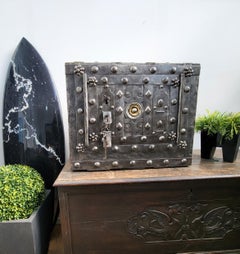 18th Century Wrought Iron Italian Antique Hobnail Safe Strong Box Bar Cabinet