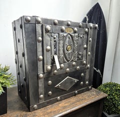 18th Century Wrought Iron Italian Antique Hobnail Safe Strong Box Bar Cabinet
