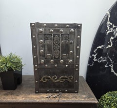 18th Century Wrought Iron Italian Antique Hobnail Safe Strong Box Bar Cabinet