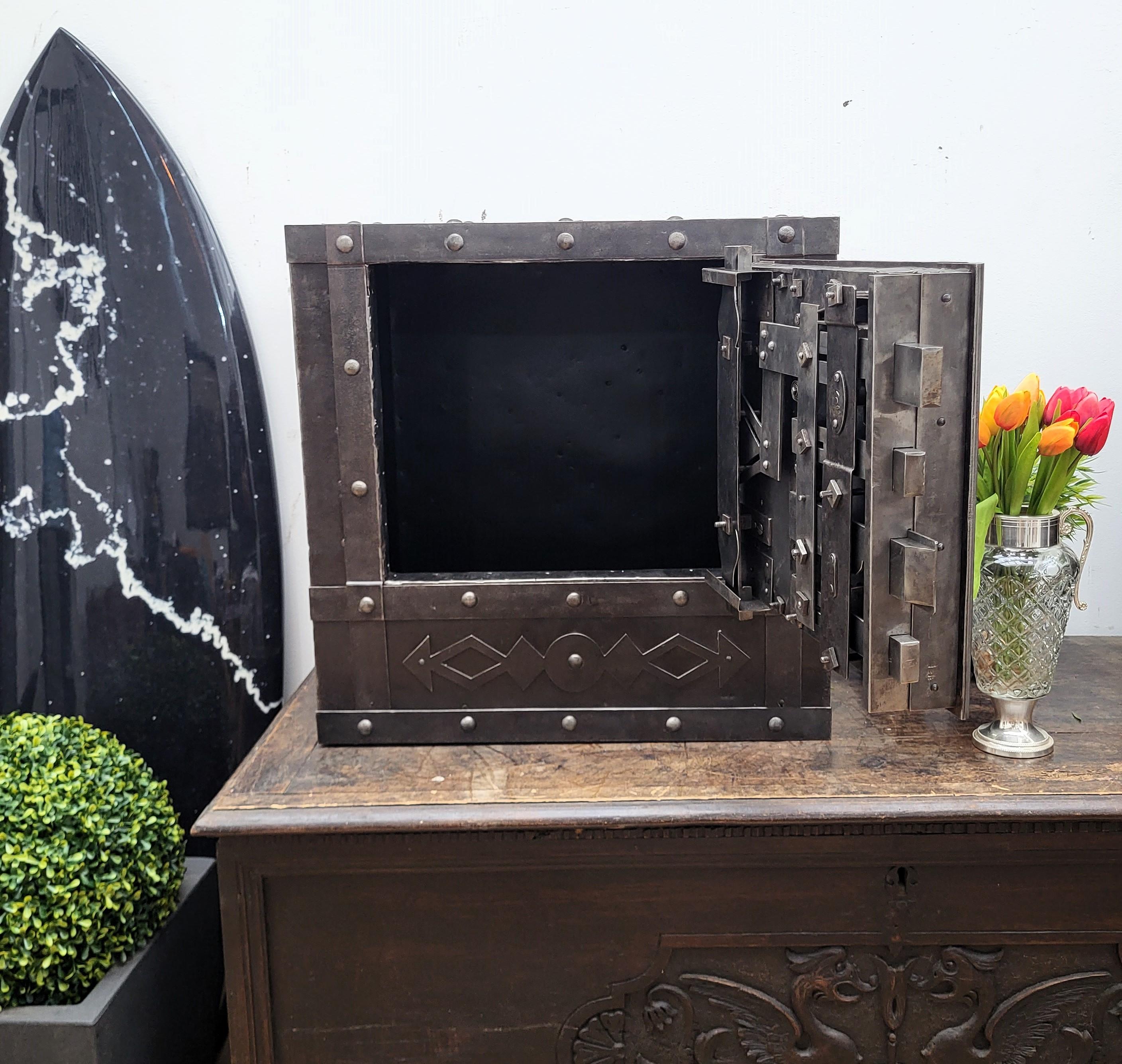 Baroque 18th Century Wrought Iron Italian Antique Hobnail Safe Strong Box Bar Cabinet