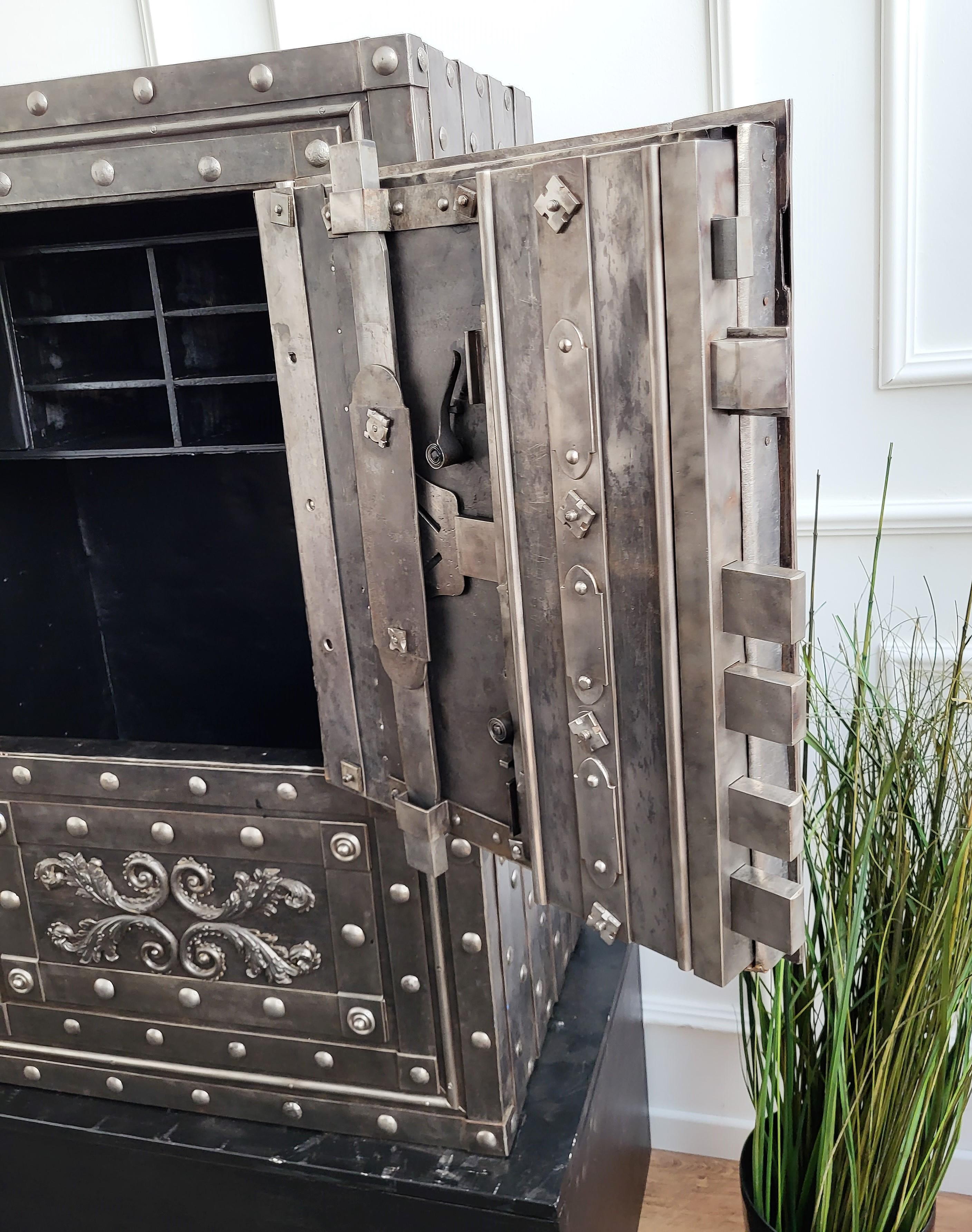 Baroque 18th Century Wrought Iron Italian Antique Hobnail Safe Strong Box Bar Cabinet