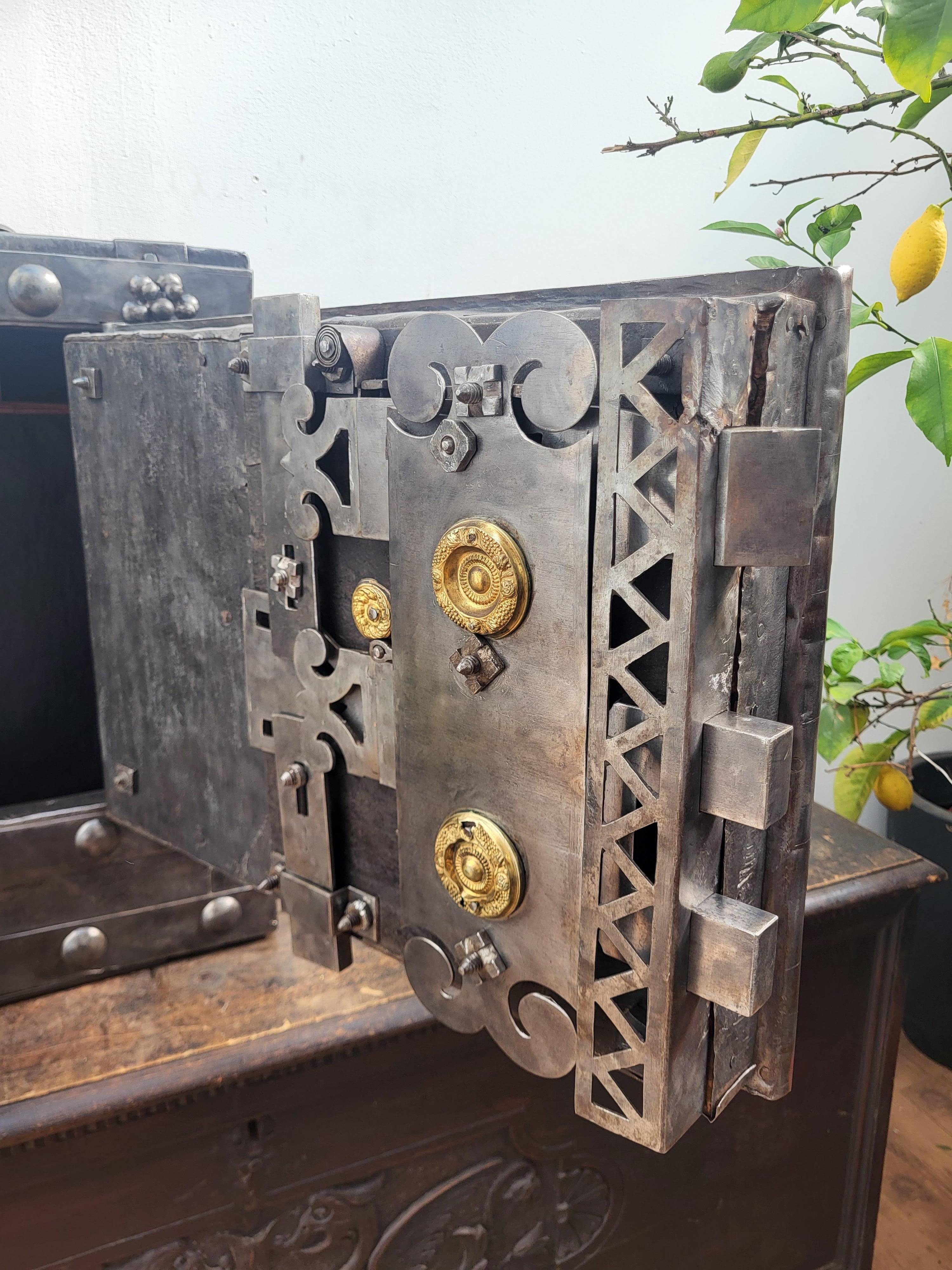 Baroque 18th Century Wrought Iron Italian Antique Hobnail Safe Strong Box Bar Cabinet