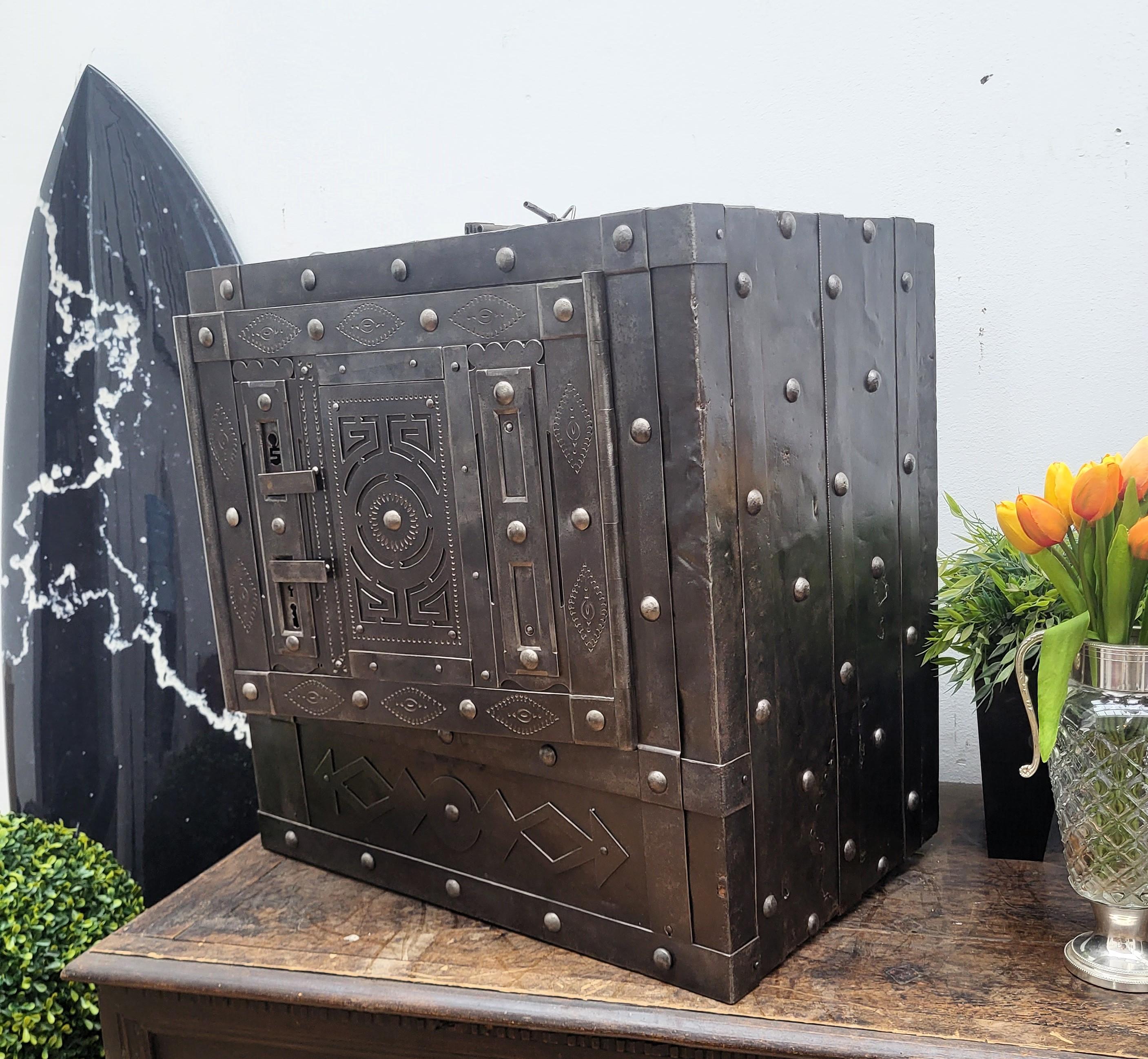 18th Century Wrought Iron Italian Antique Hobnail Safe Strong Box Bar Cabinet 1