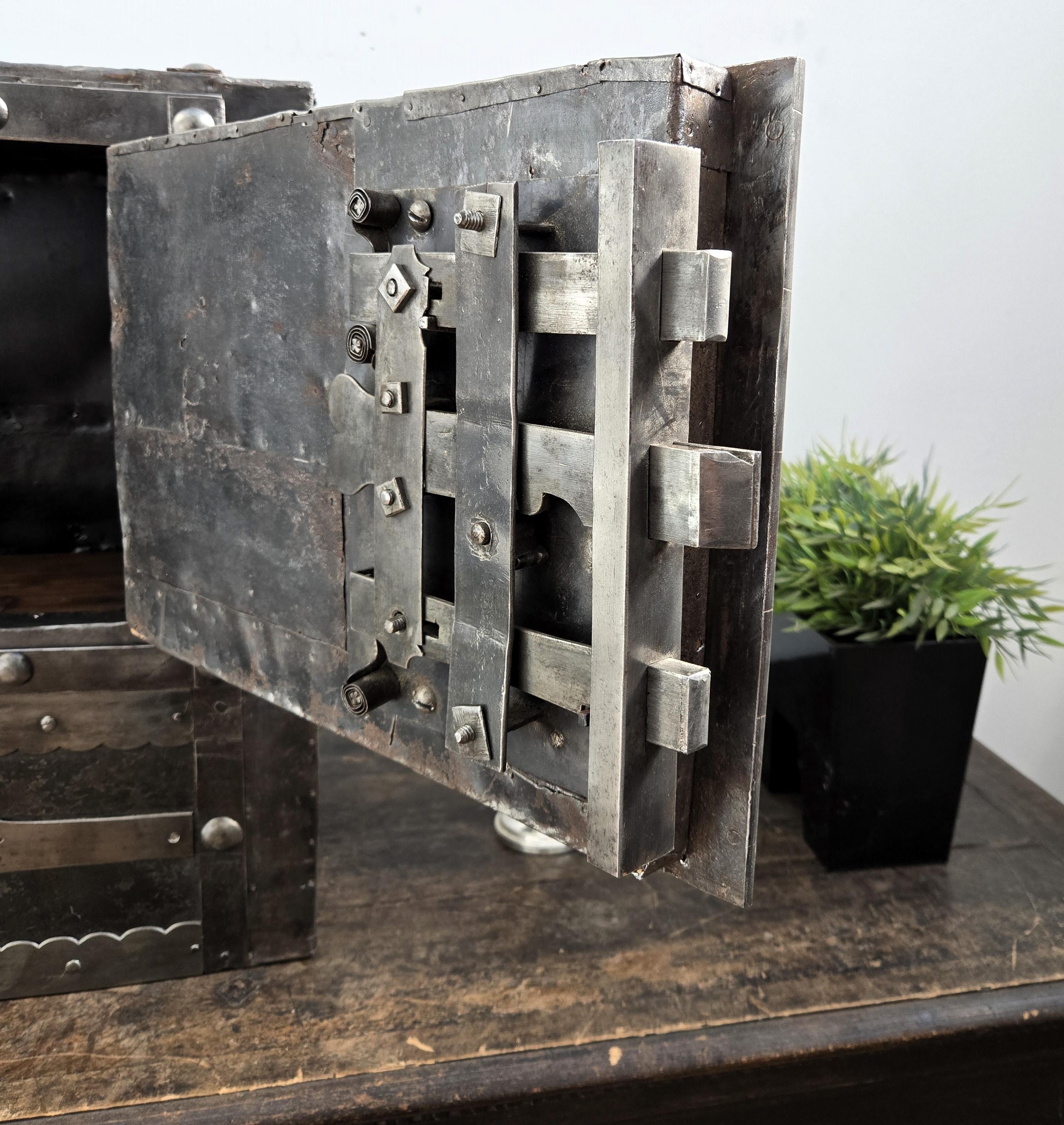 18th Century Wrought Iron Italian Antique Hobnail Safe Strong Box Bar Cabinet 1