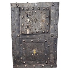 18th Century Wrought Iron Italian Antique Hobnail Safe Strong Box Bar Cabinet