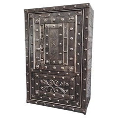 18th Century Wrought Iron Italian Used Hobnail Safe Strong Box Bar Cabinet