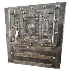 18th Century Wrought Iron Italian Antique Hobnail Safe Strong Box Bar Cabinet