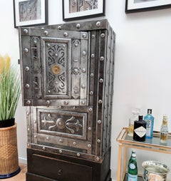 18th Century Wrought Iron Italian Antique Hobnail Safe Strongbox Bar Cabinet