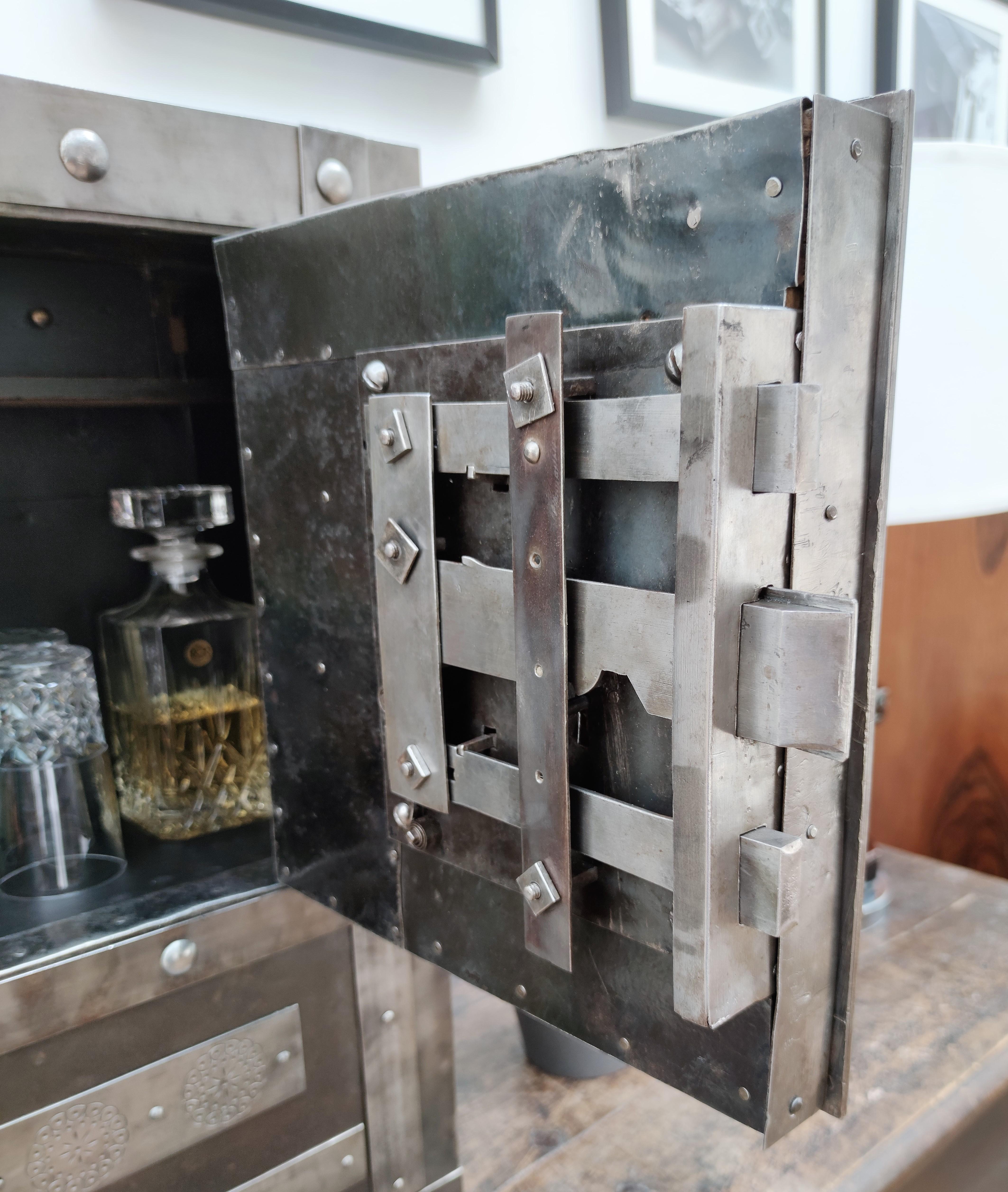18th Century Wrought Iron Italian Antique Hobnail Safe Strongbox Bar Cabinet 1