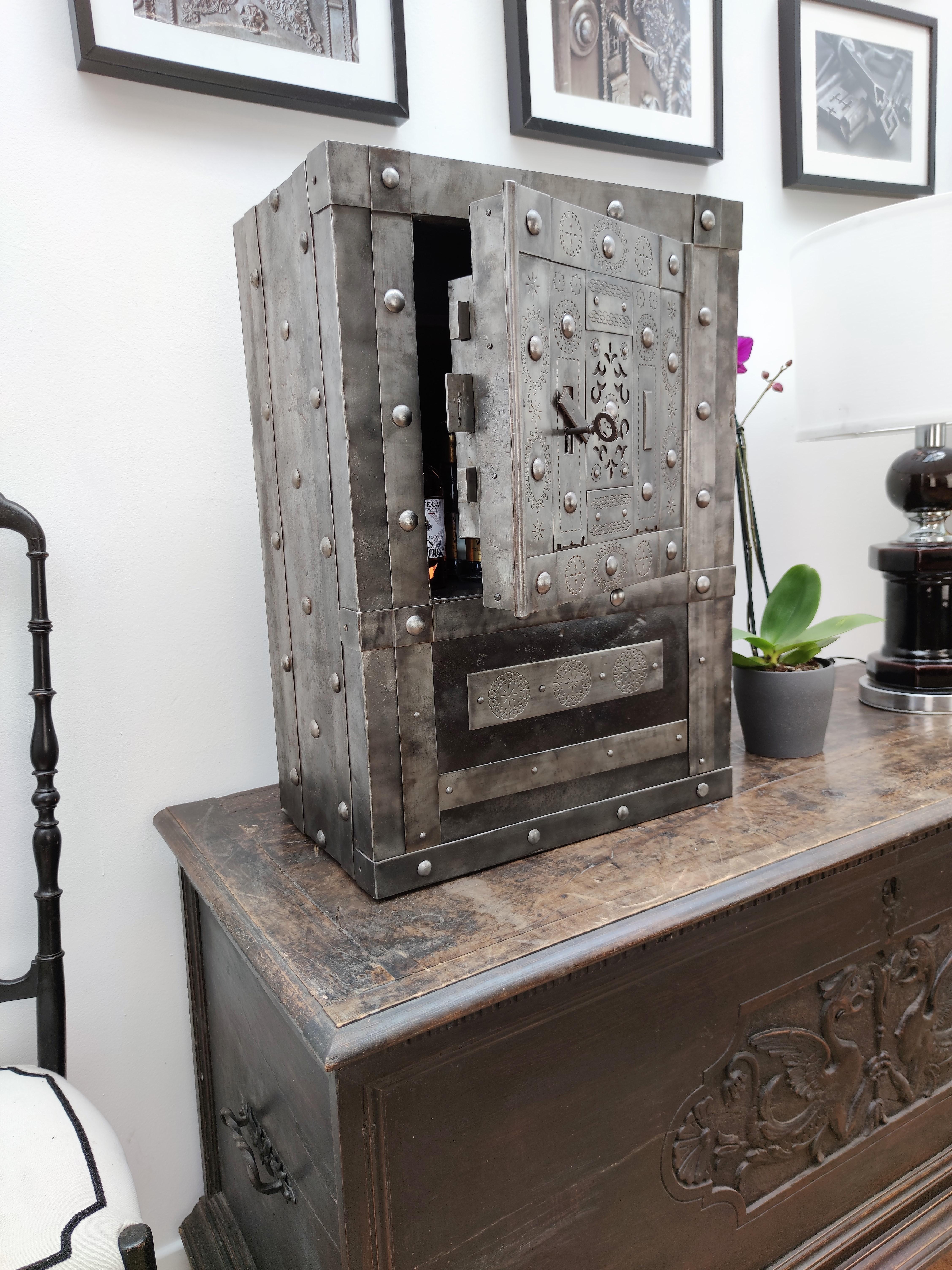 18th Century Wrought Iron Italian Antique Hobnail Safe Strongbox Bar Cabinet 2