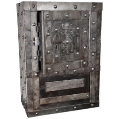 18th Century Wrought Iron Italian Antique Hobnail Safe Strongbox Bar Cabinet